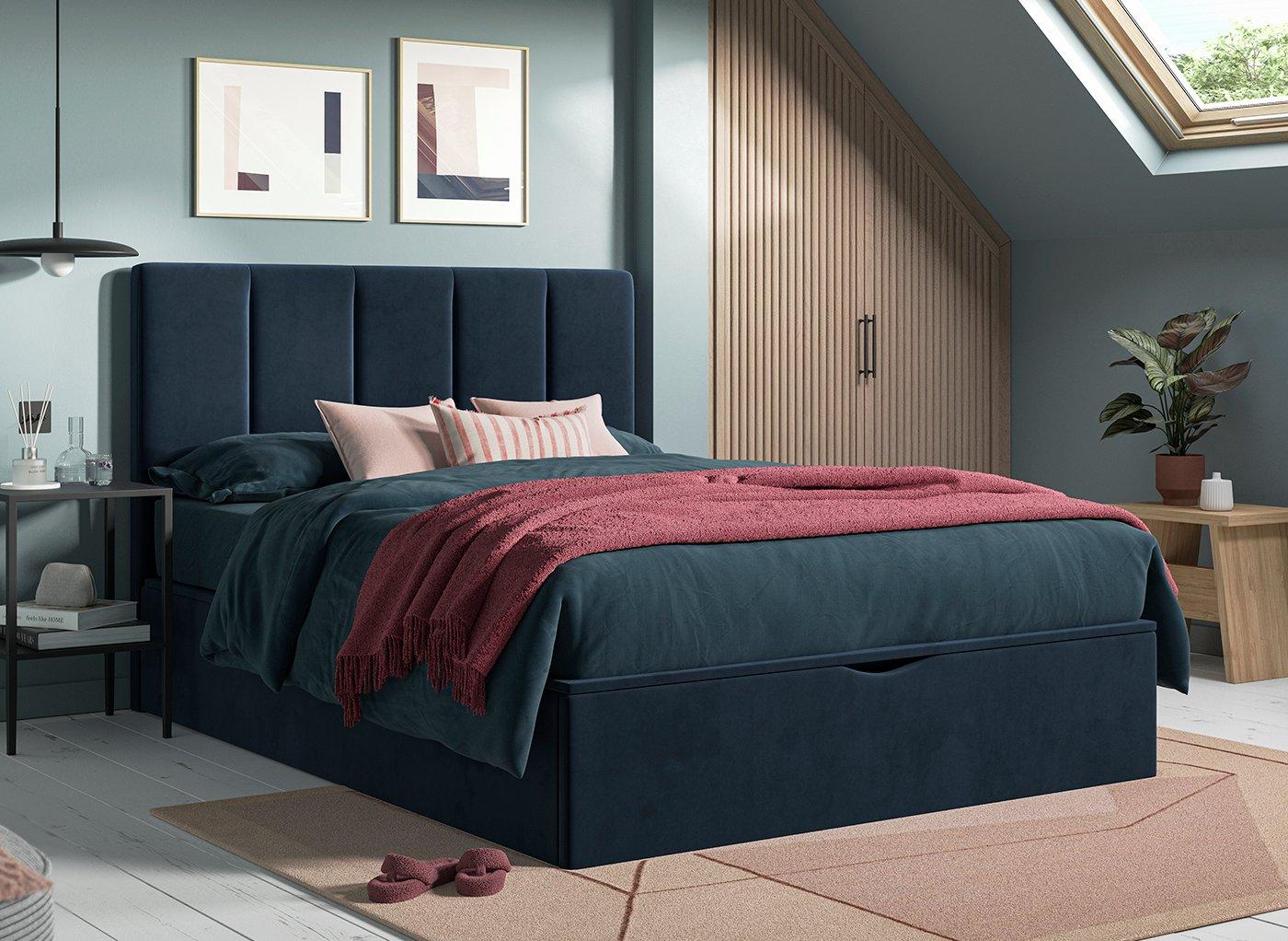 Hild Velvet-Finish Ottoman Bed Frame