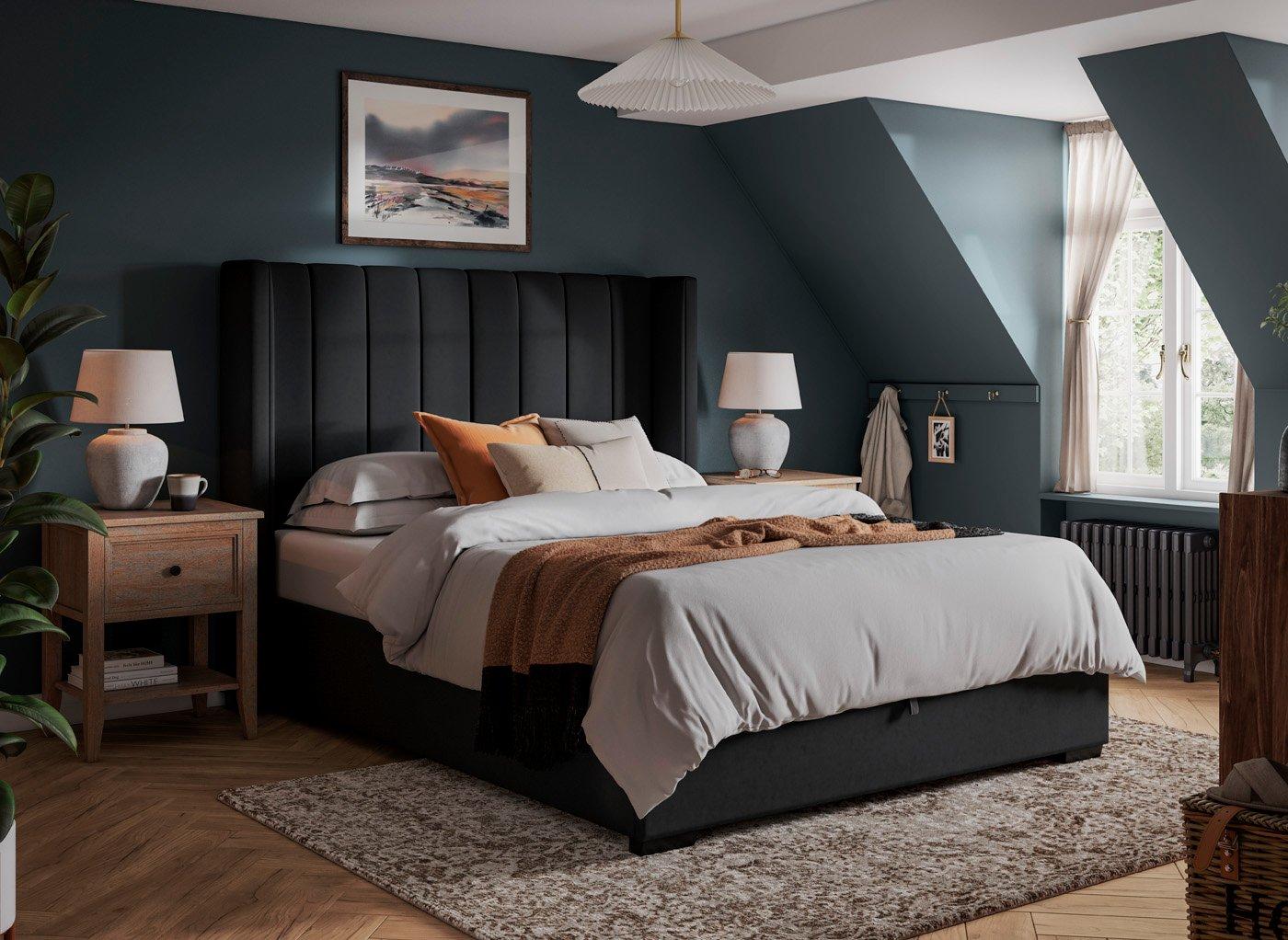 Black bed in deals bedroom