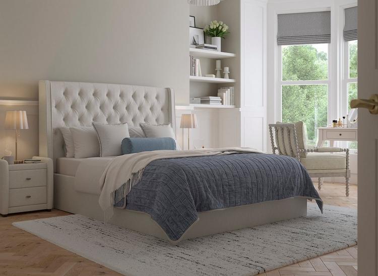 Beige ottoman store bed frame