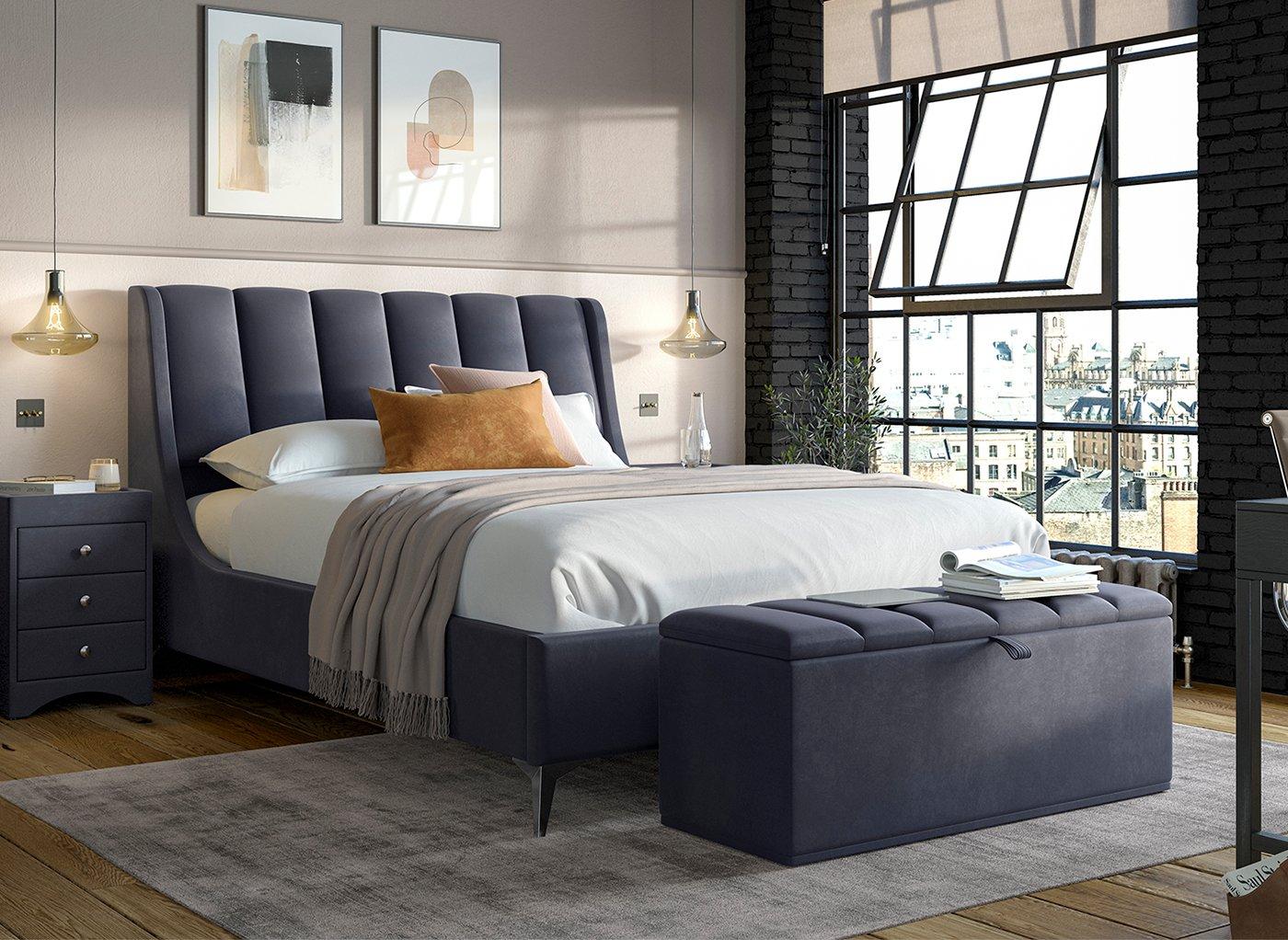 Enzo Velvet-Finish Ottoman Bed Frame