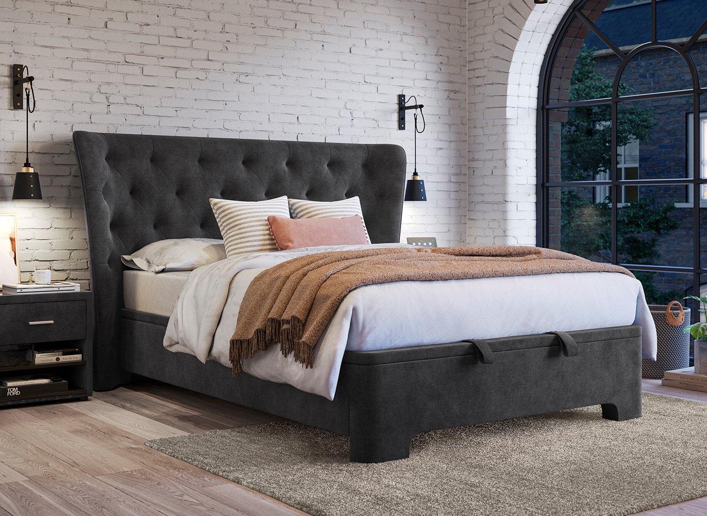 Wells Velvet-Finish Ottoman Bed Frame | Dreams