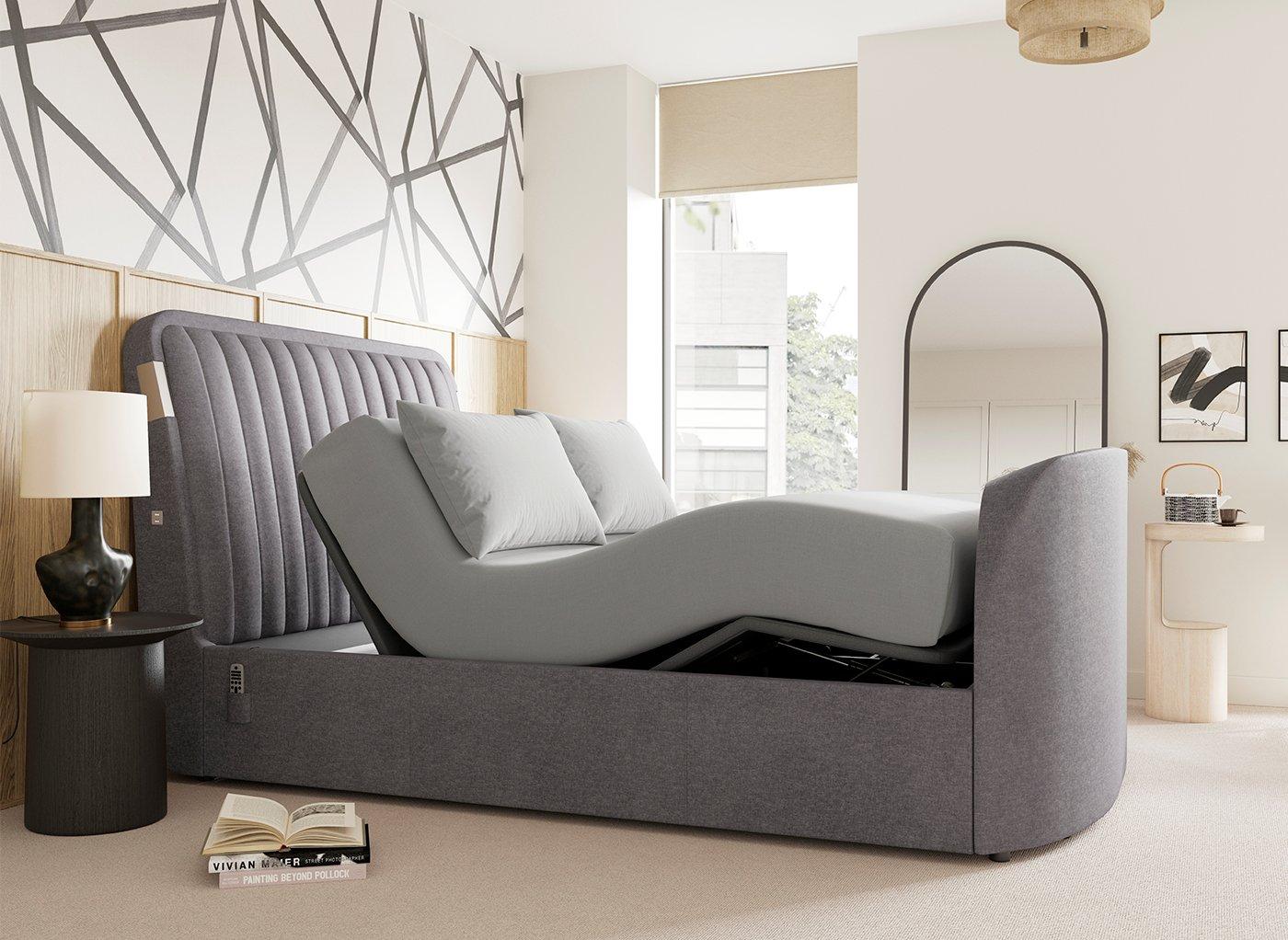Yokohama Ergomotion Adjustable Velvet-Finish Dolby Atmos LG TV Bed Frame