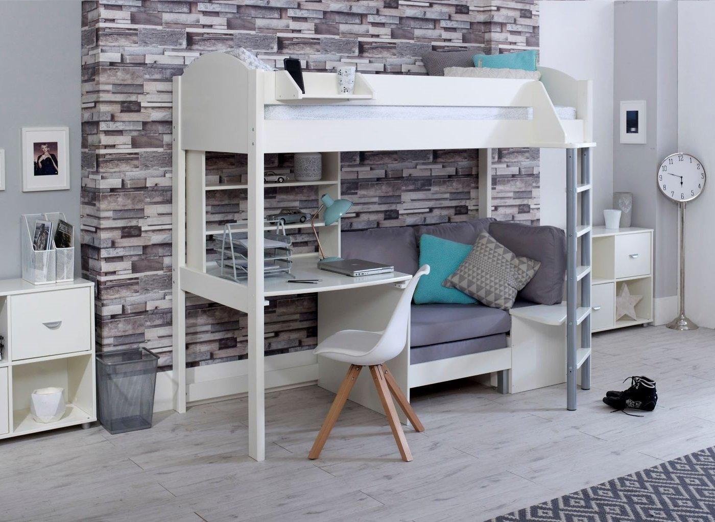 Timmy Kids Wooden High Sleeper with Desk & Futon