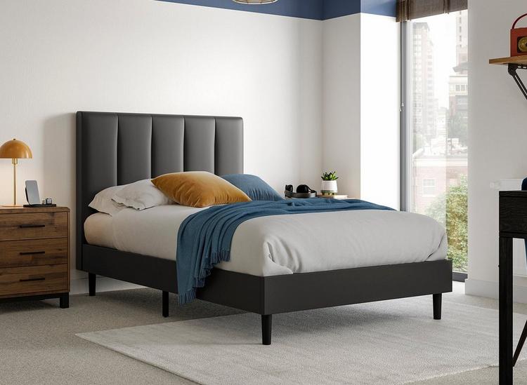 Leather bed frame queen discount