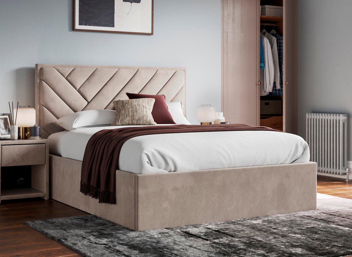 Jay Velvet-Finish Ottoman Bed Frame