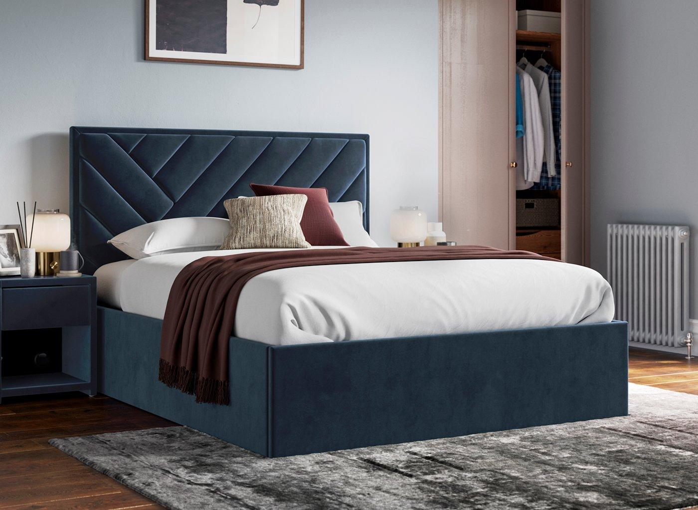 Jay Velvet-Finish Ottoman Bed Frame