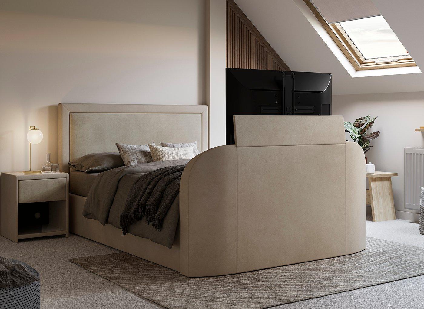 Turin Velvet-Finish LG TV Bed Frame