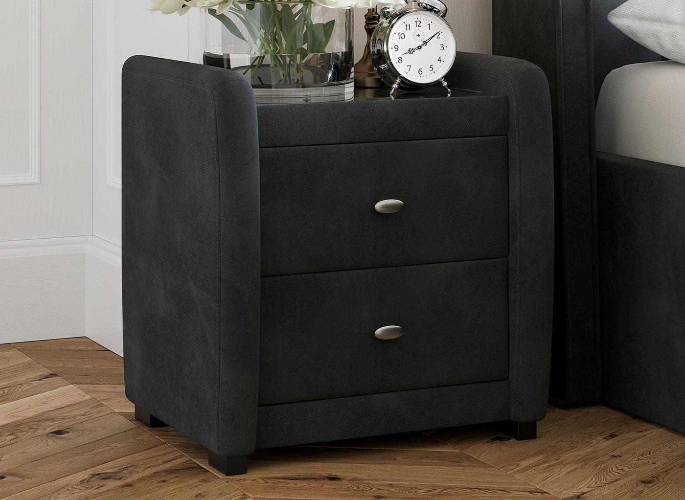 Deacon Velvet Upholstered 2 Drawer Bedside Chest Grey