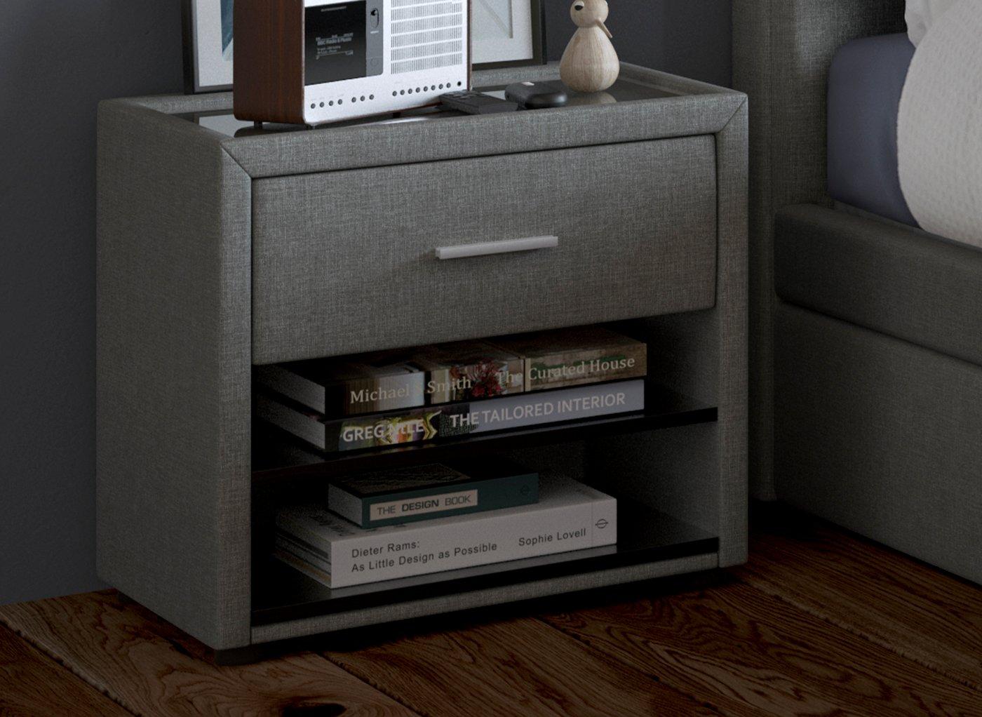 Seoul / William Upholstered USB Charging Bedside Table