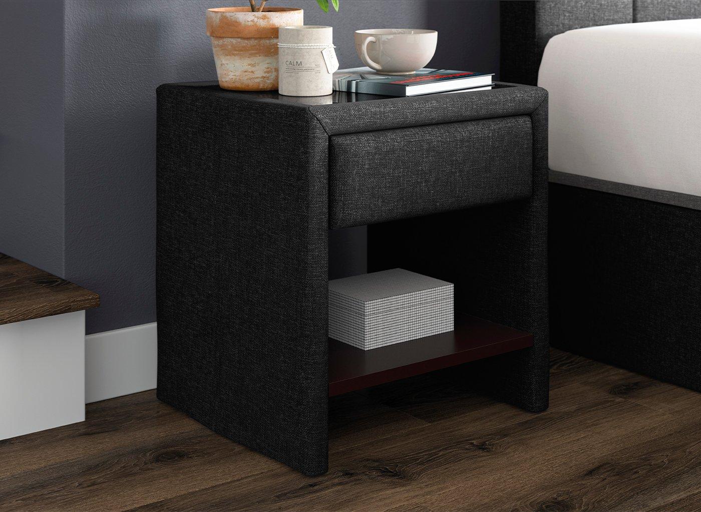 Harrow Upholstered USB Charging Bedside Table | Bedside Tables ...