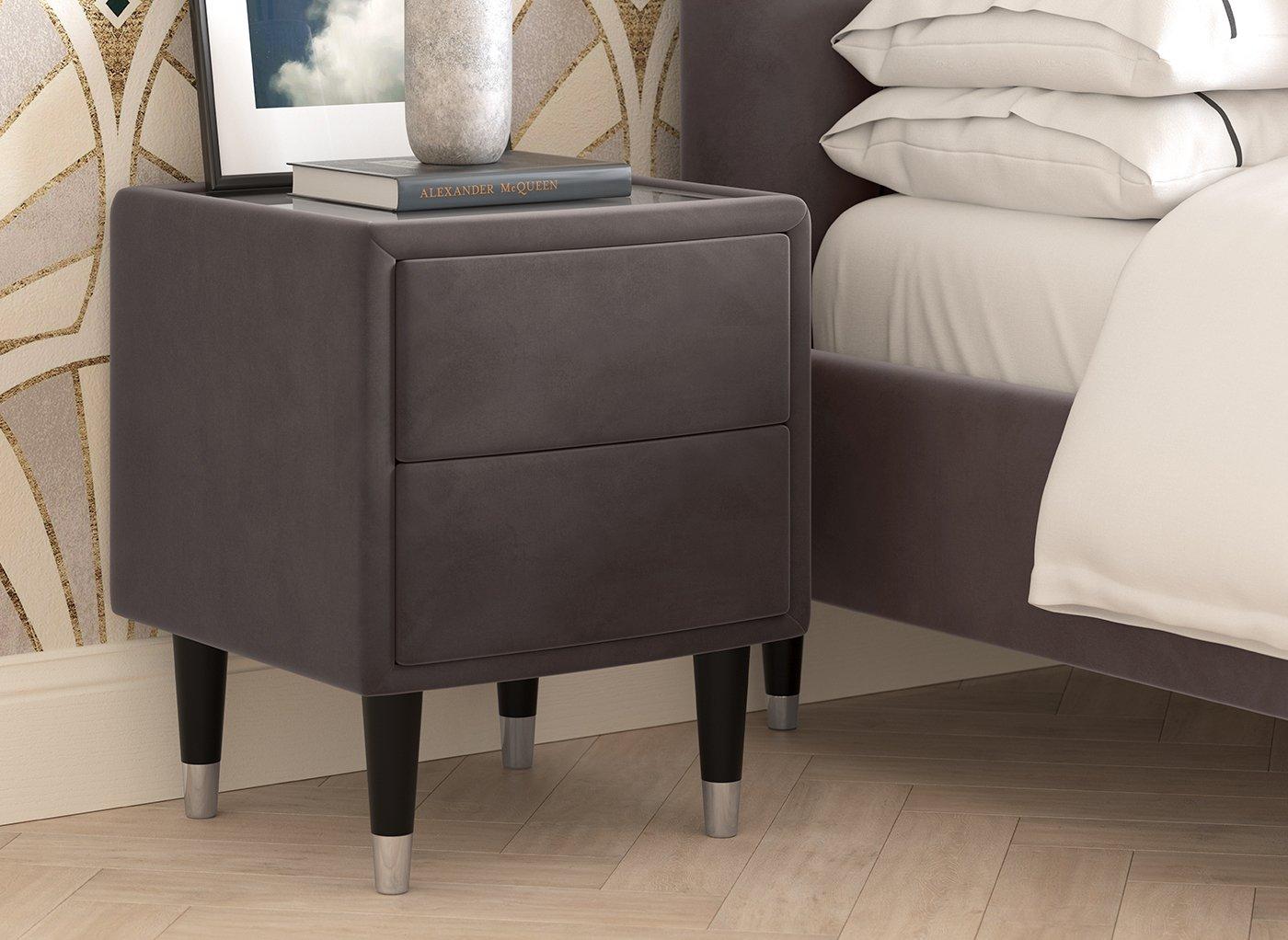 Batten Velvet-Finish USB Charging Bedside Table