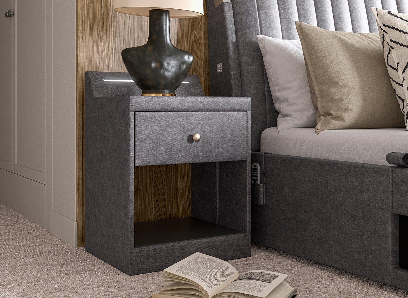 Yokohama Velvet-Finish USB Charging Bedside Table