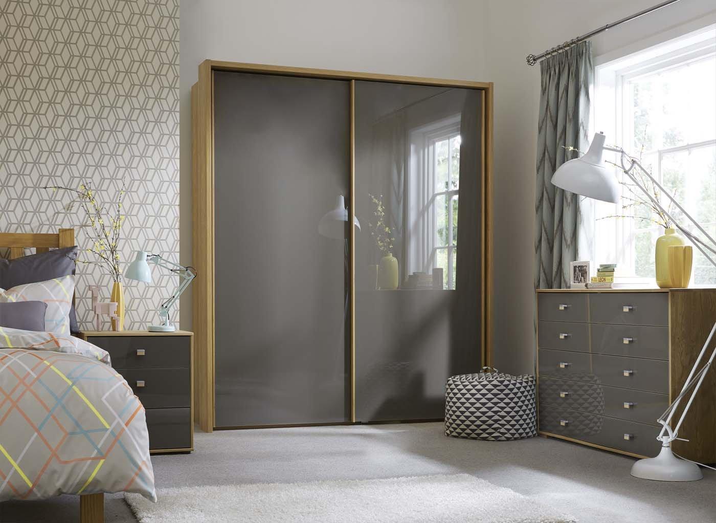 Minsk 2 Door Sliding Wardrobe Oak Grey Dreams