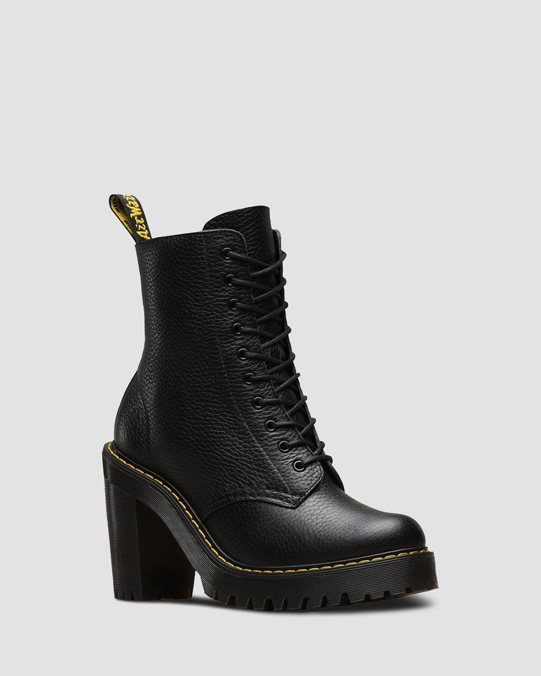 dr martens kendra black leather heeled ankle boots