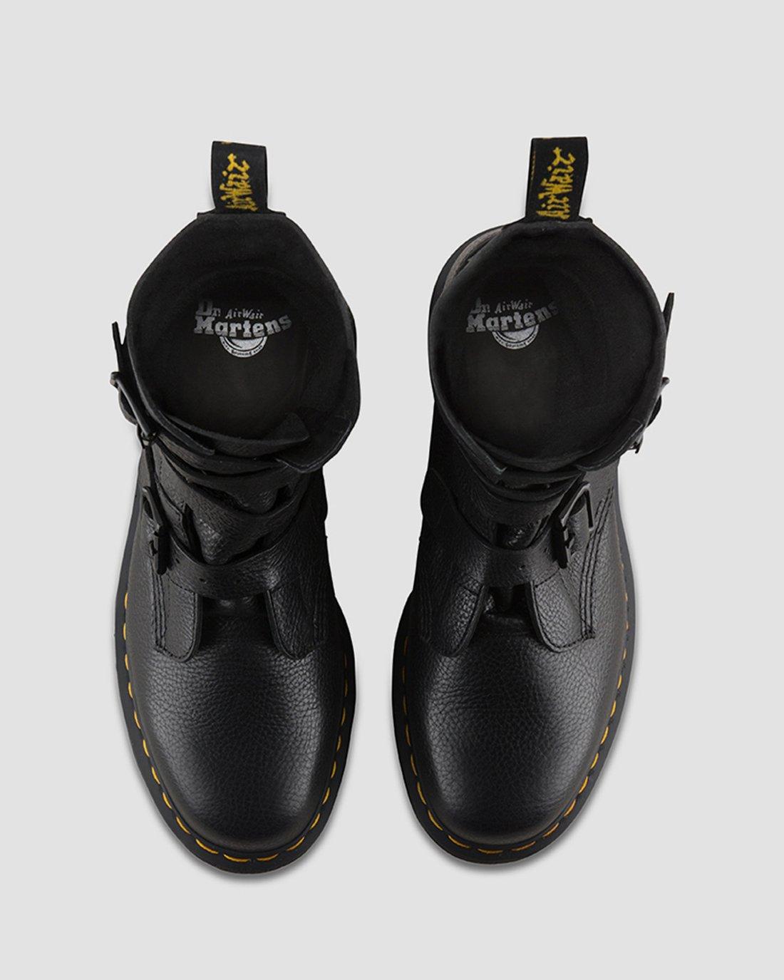 dr martens bevan black leather strappy chunky flat ankle boots