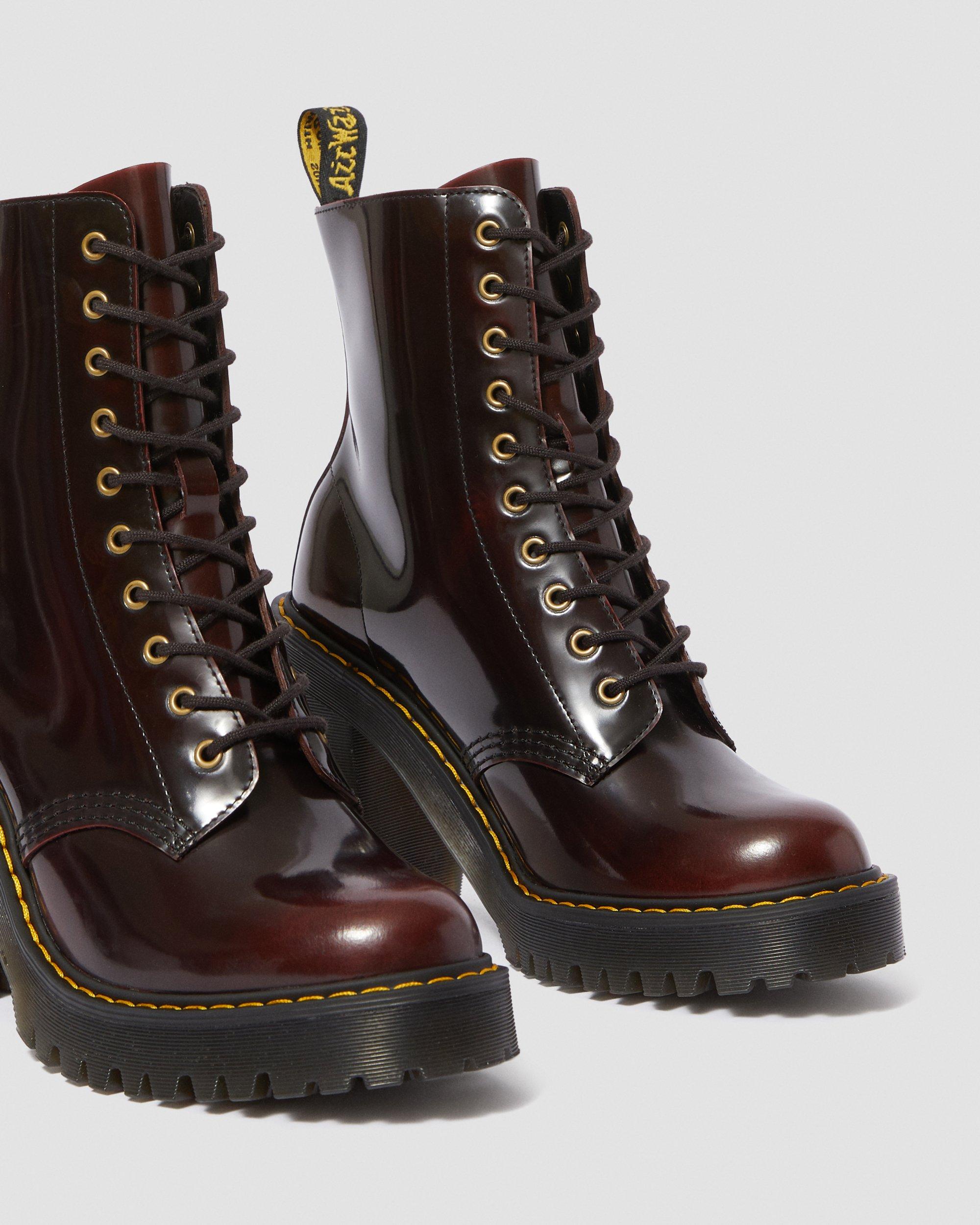 dr martens kendra cherry leather heeled ankle boots
