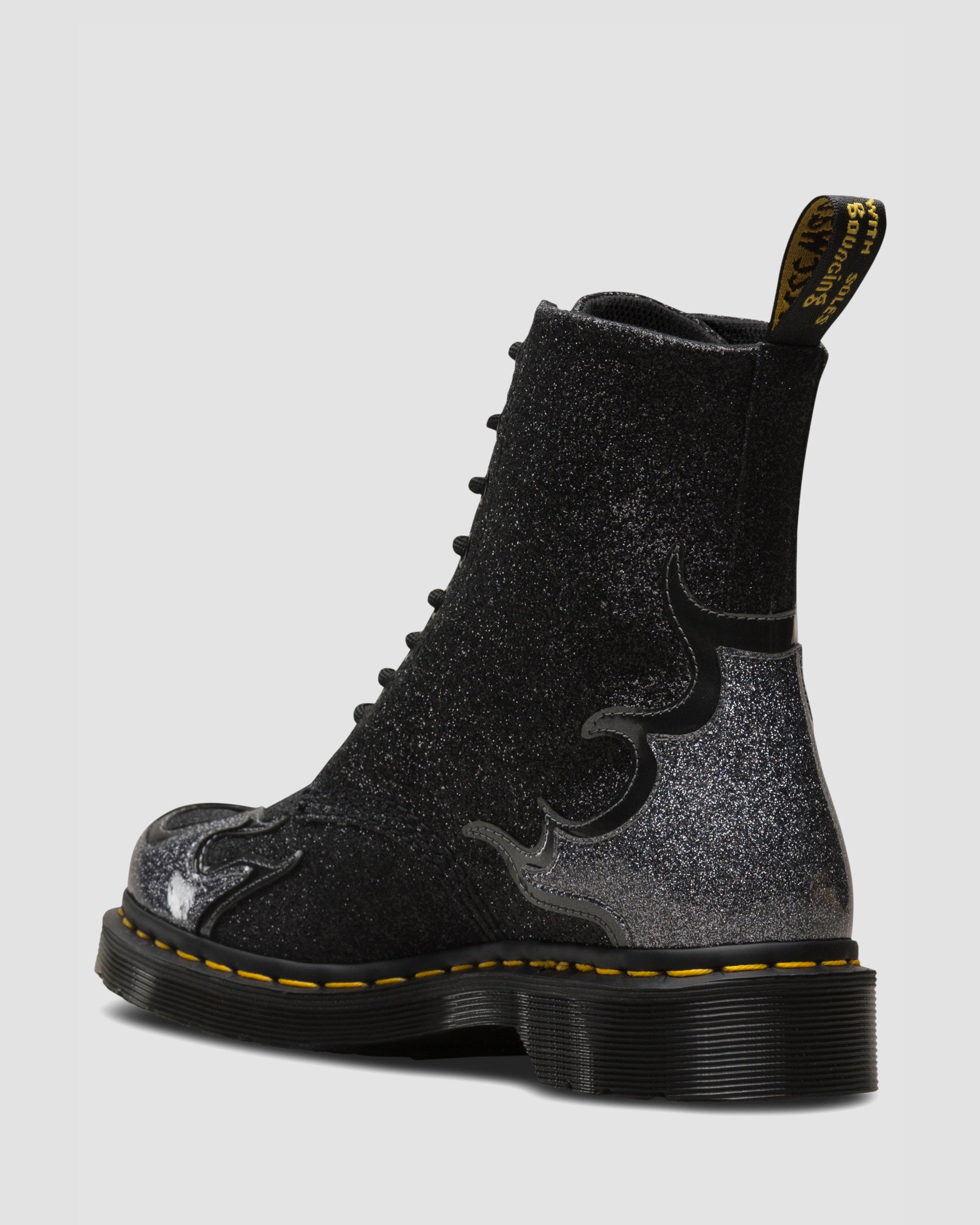 dr martens 1460 pascal black glitter flame flat ankle boots