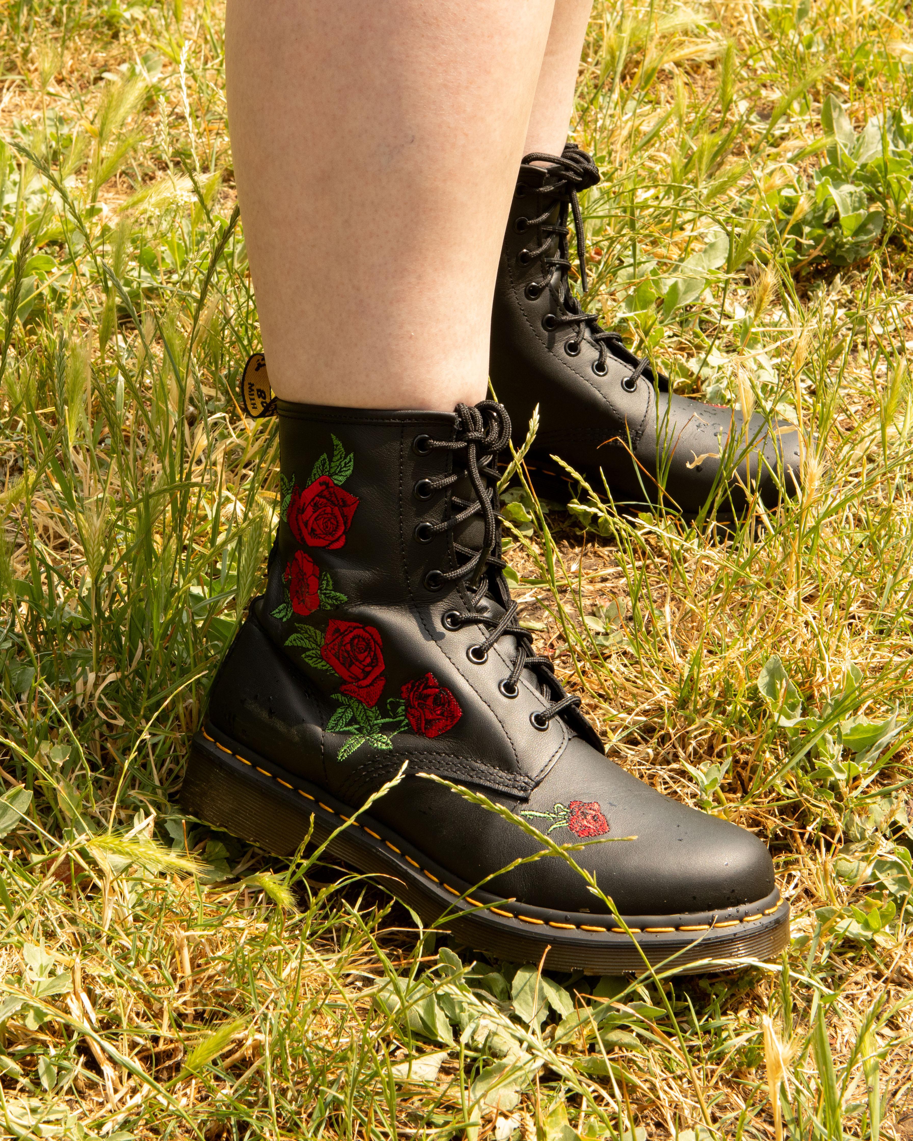 dr martens black with red roses