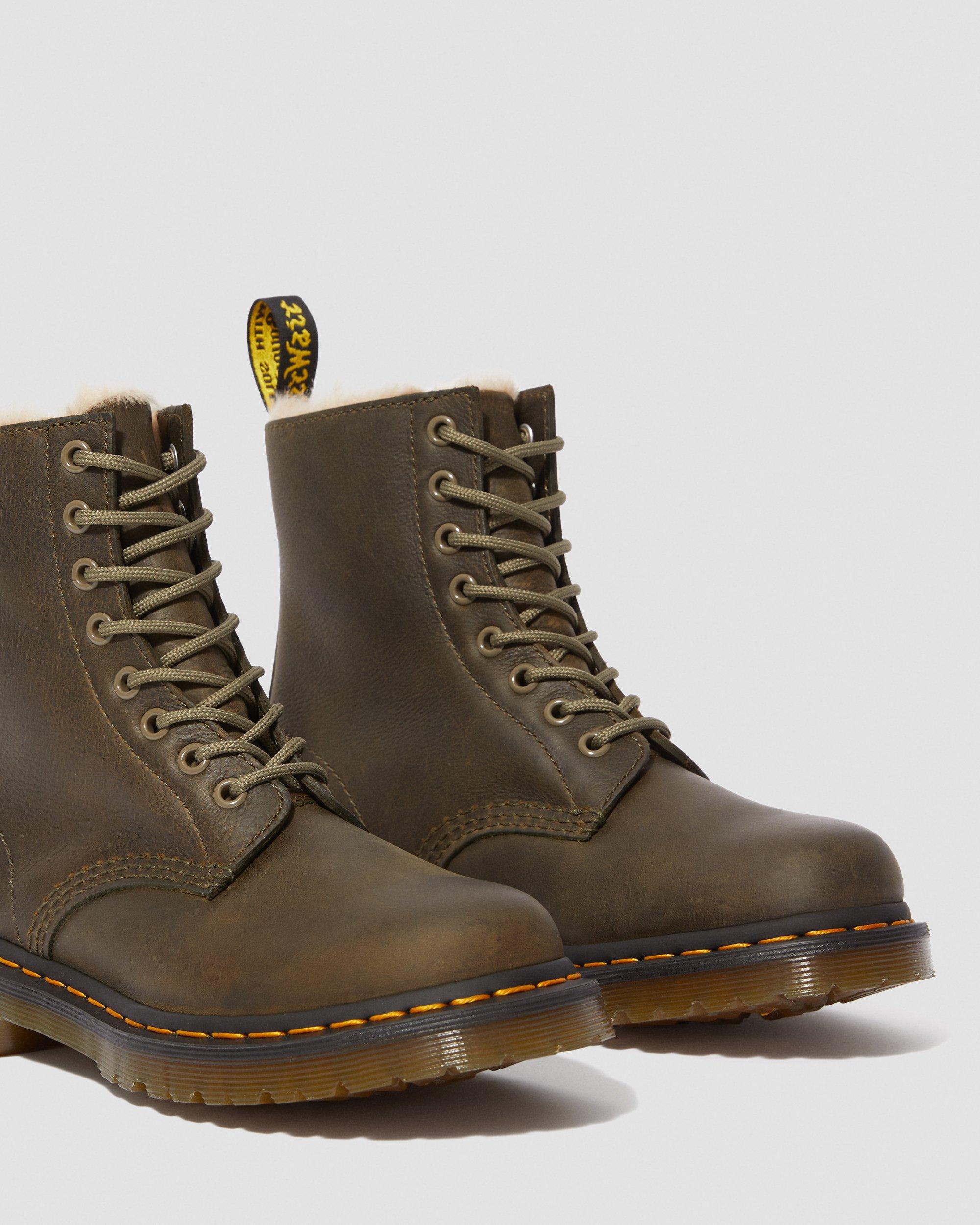 1460 serena leather faux fur lined combat booties