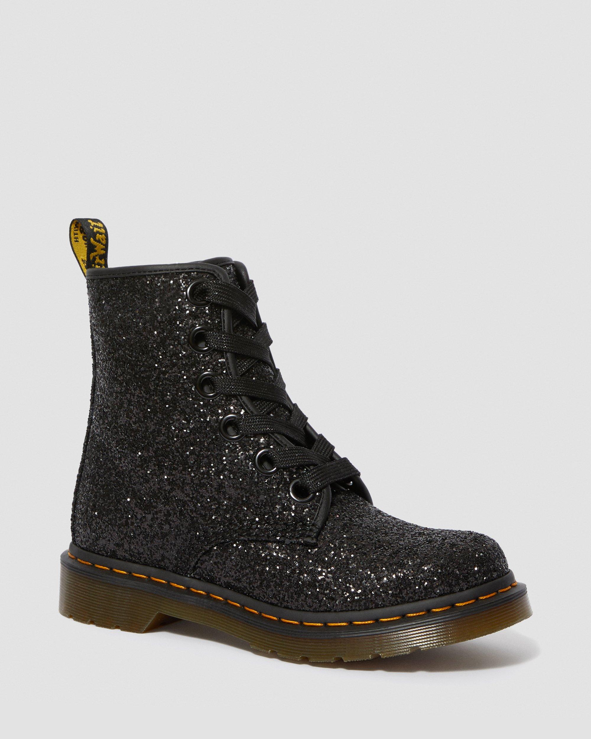 black glitter ankle boots