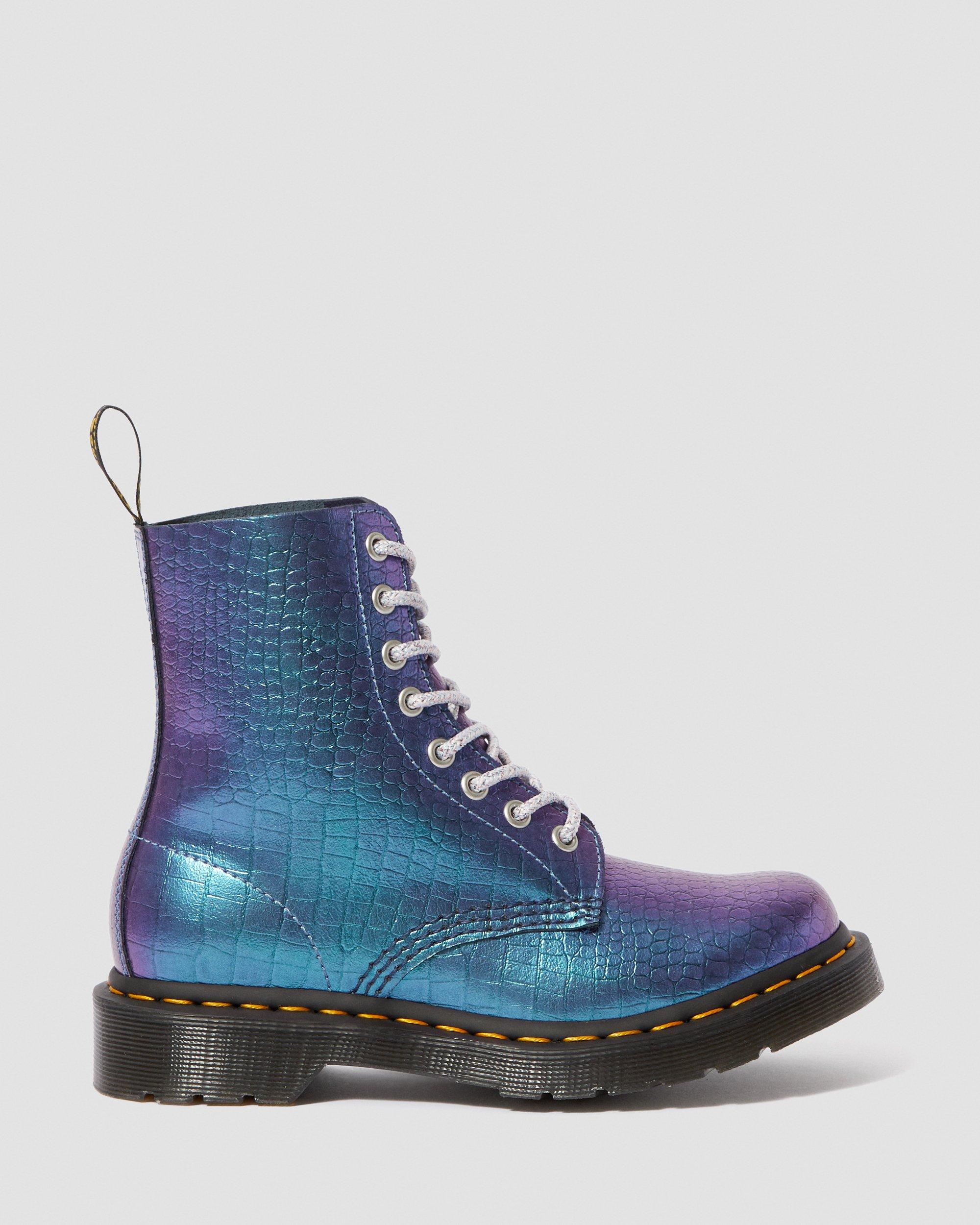 dr martens blue 8 eye iridescent croc boots