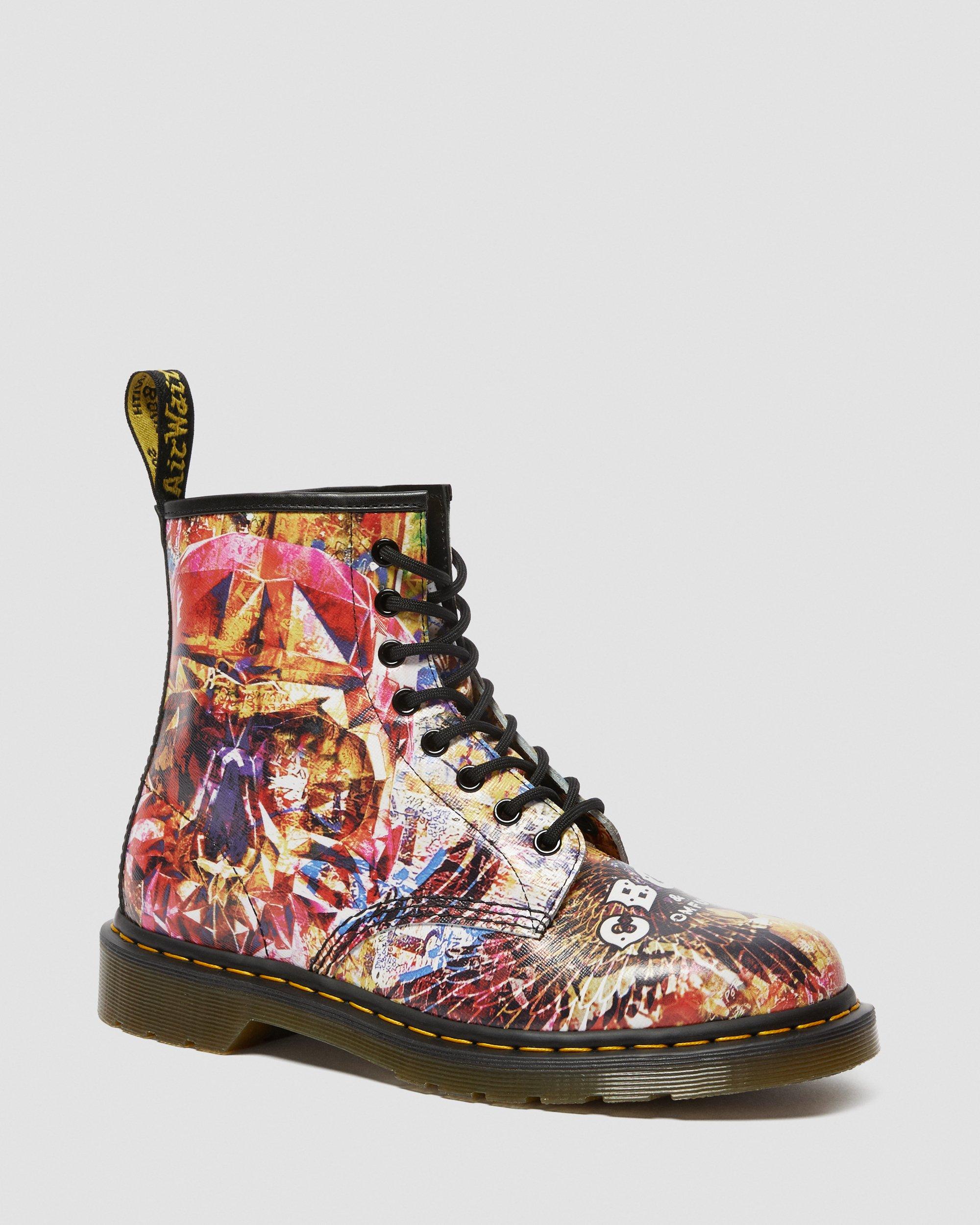 Dr Martens Louie Womens Leather Tattoo Print 8-Eyelet Boots in