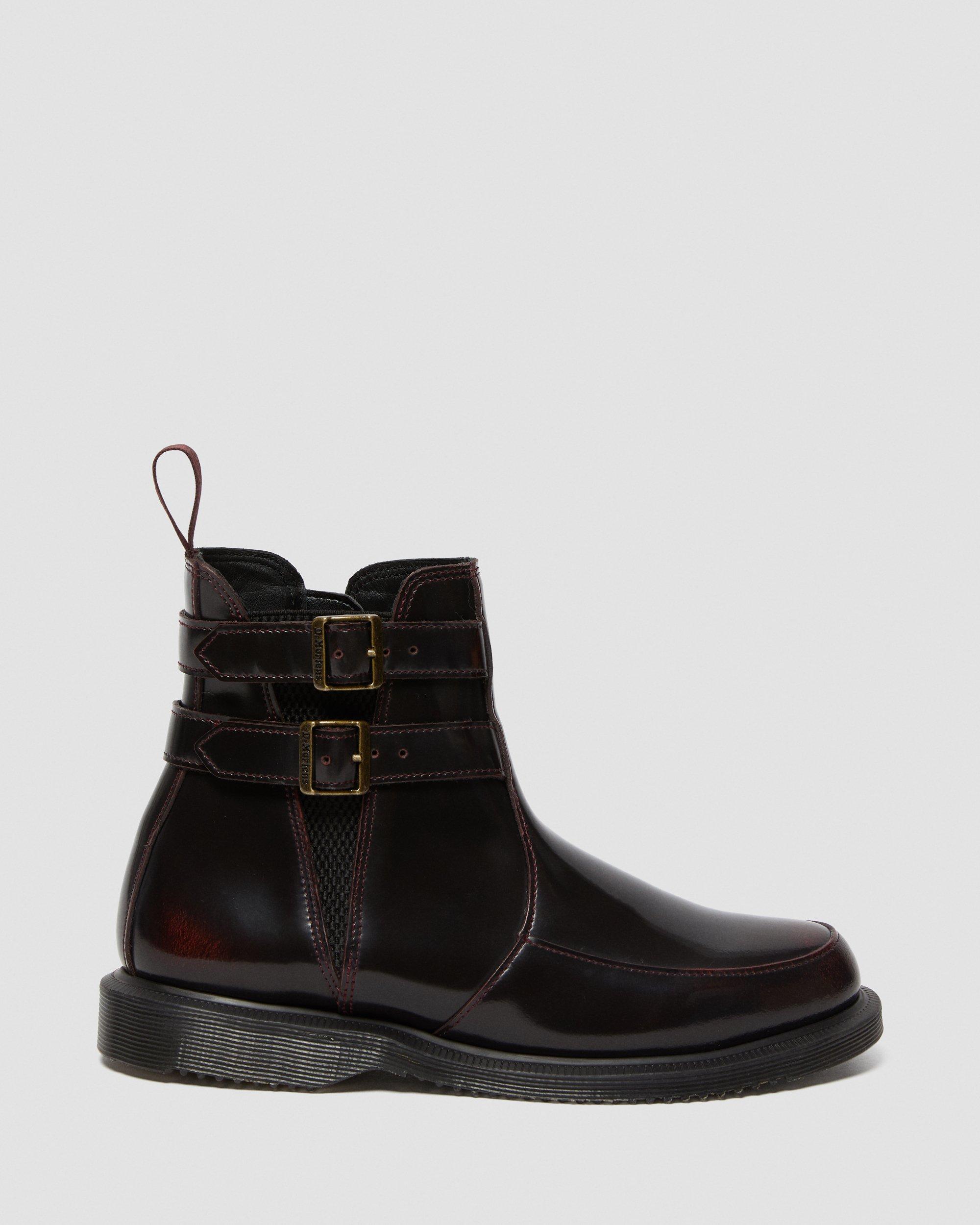 flora smooth leather buckle chelsea boots