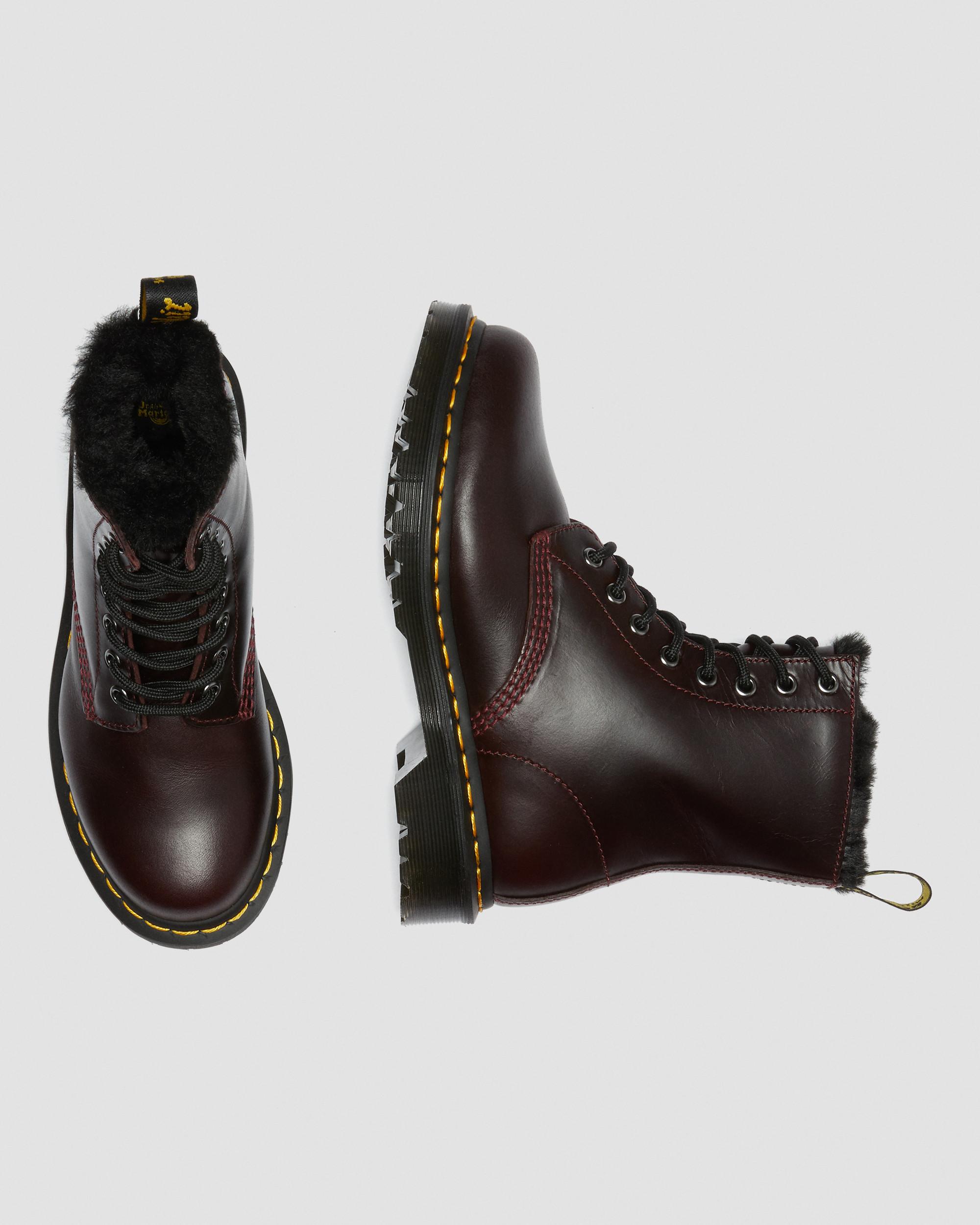 1460 serena leather faux fur lined combat booties