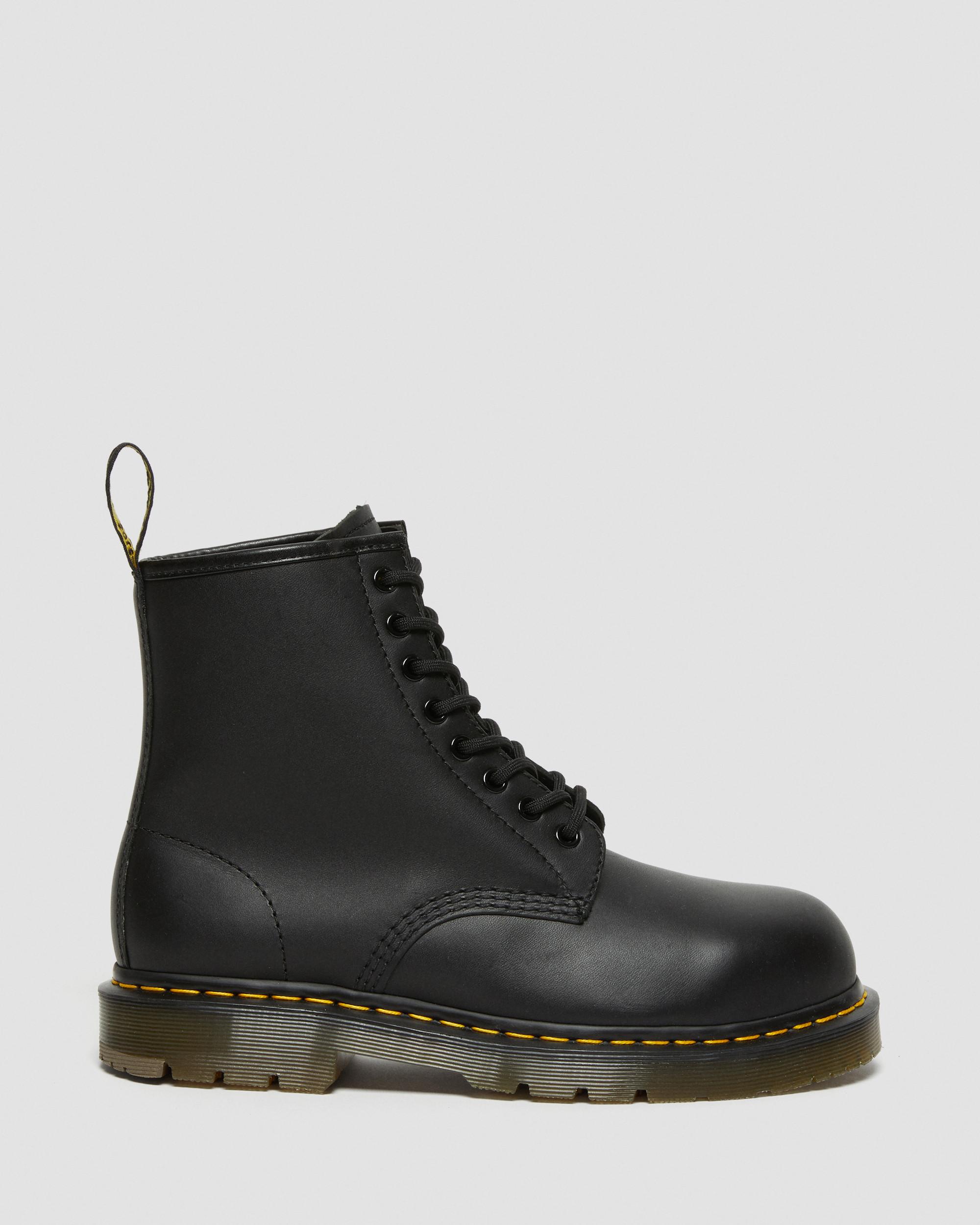 black slip on steel toe boots