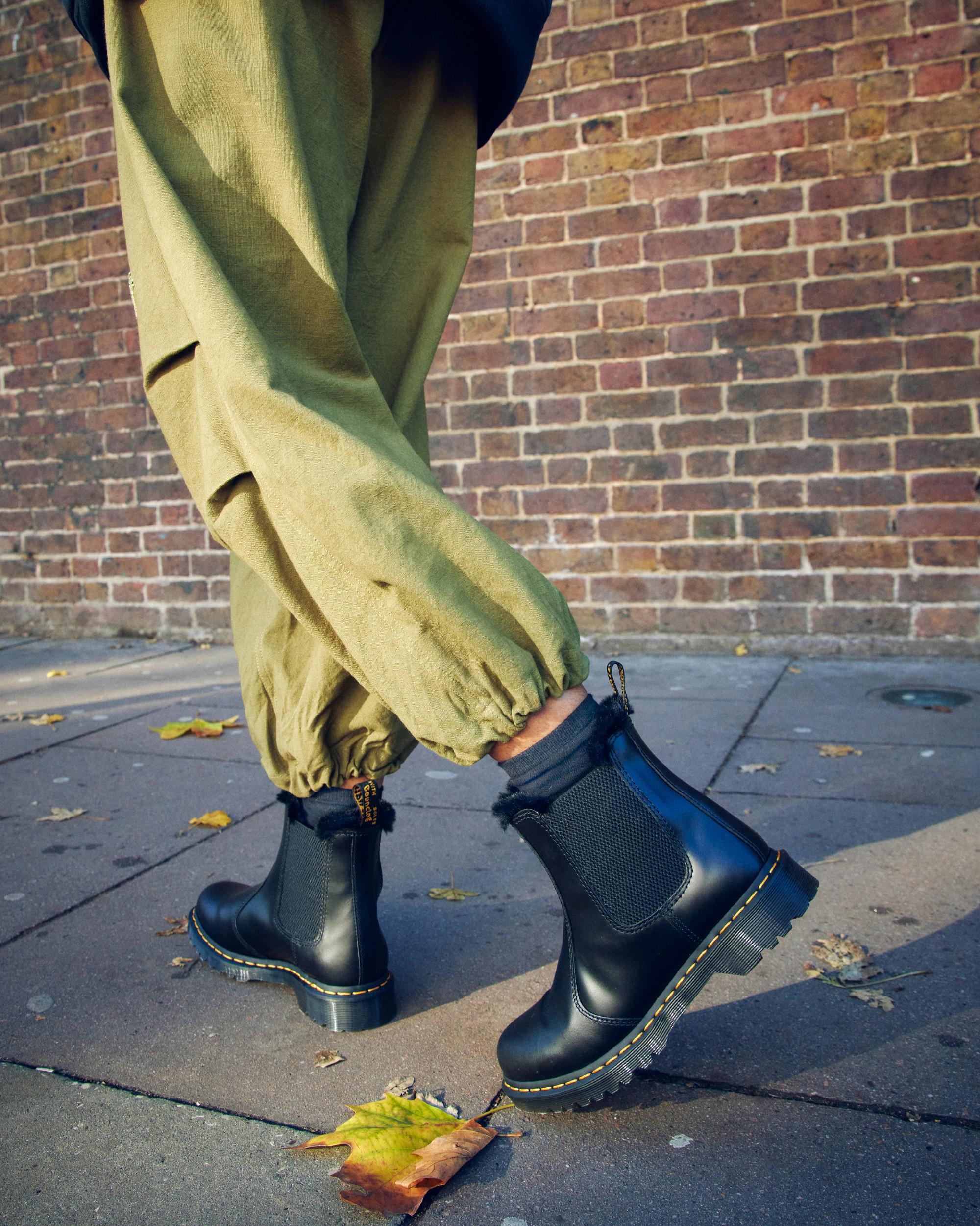 dr martens chelsea boots with fur