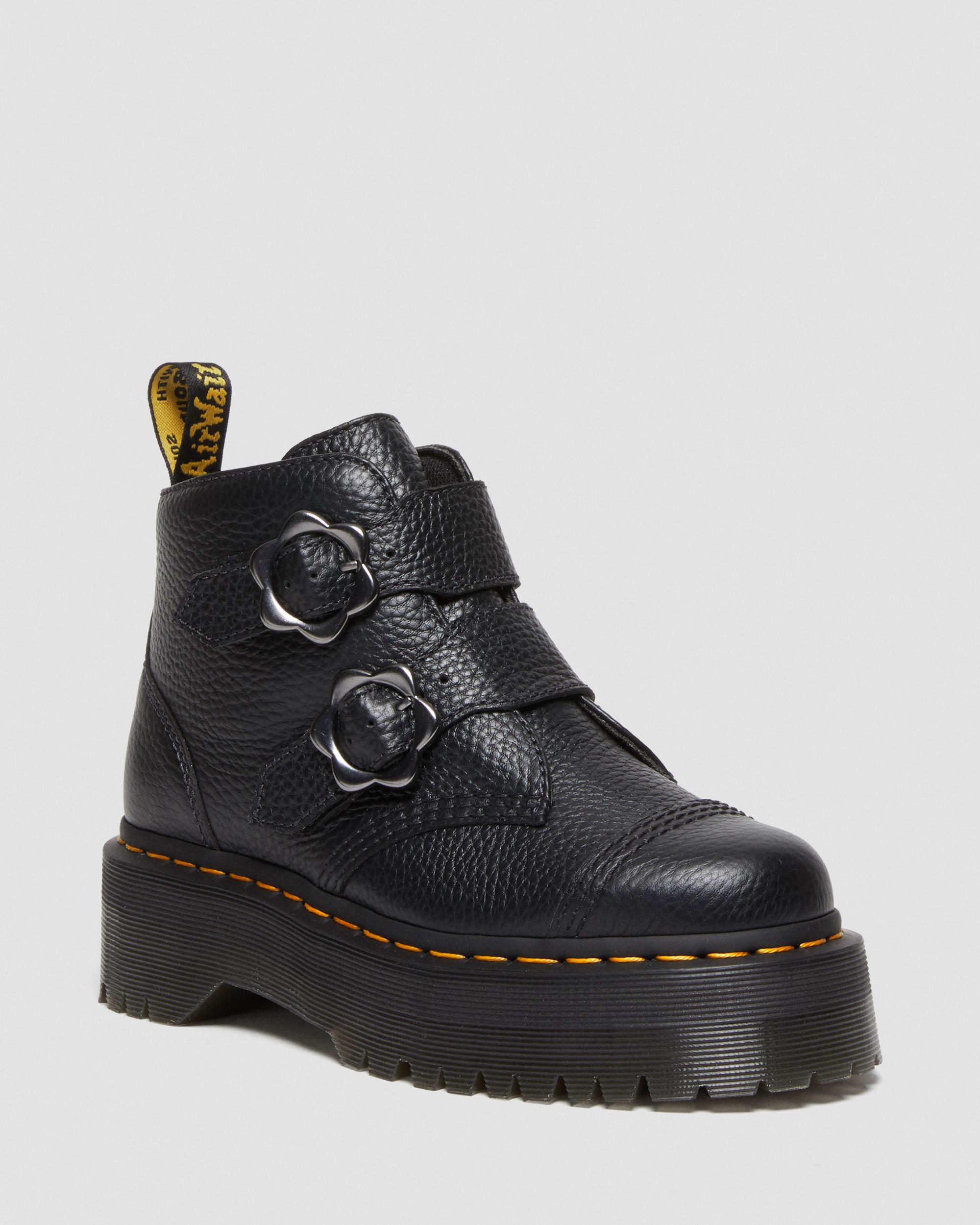 Shop Dr. Martens' Devon Flower Buckle Leather Platform Boots In Schwarz