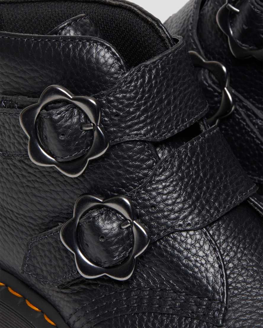 Shop Dr. Martens' Devon Flower Buckle Leather Platform Boots In Schwarz