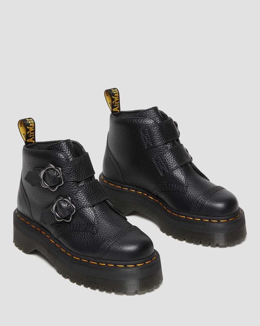Shop Dr. Martens' Devon Flower Buckle Leather Platform Boots In Schwarz