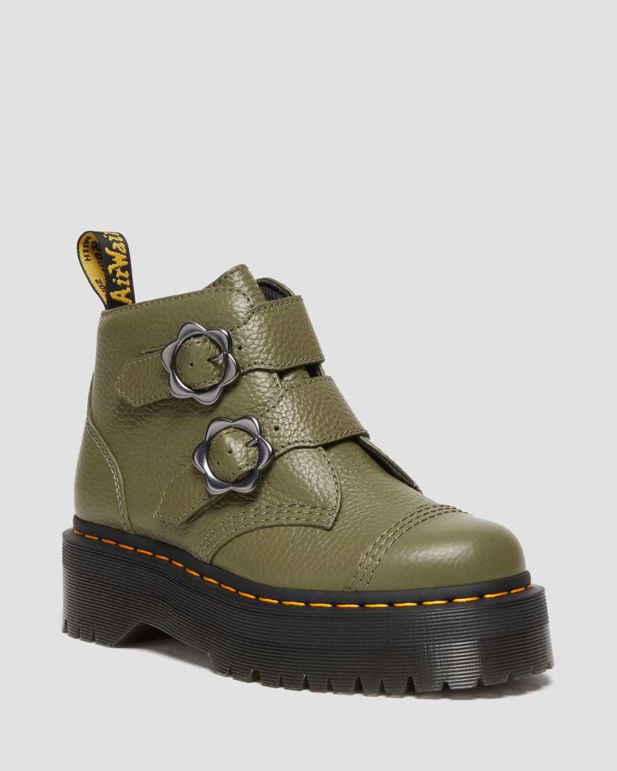 DR MARTENS Devon Flower Buckle Leather Platform Boots