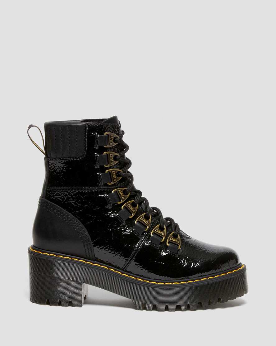 Laurenne Distressed Patent Leather Lace Up Heel BootsLaurenne Distressed Patent Leather Lace Up Heel Boots | Dr Martens