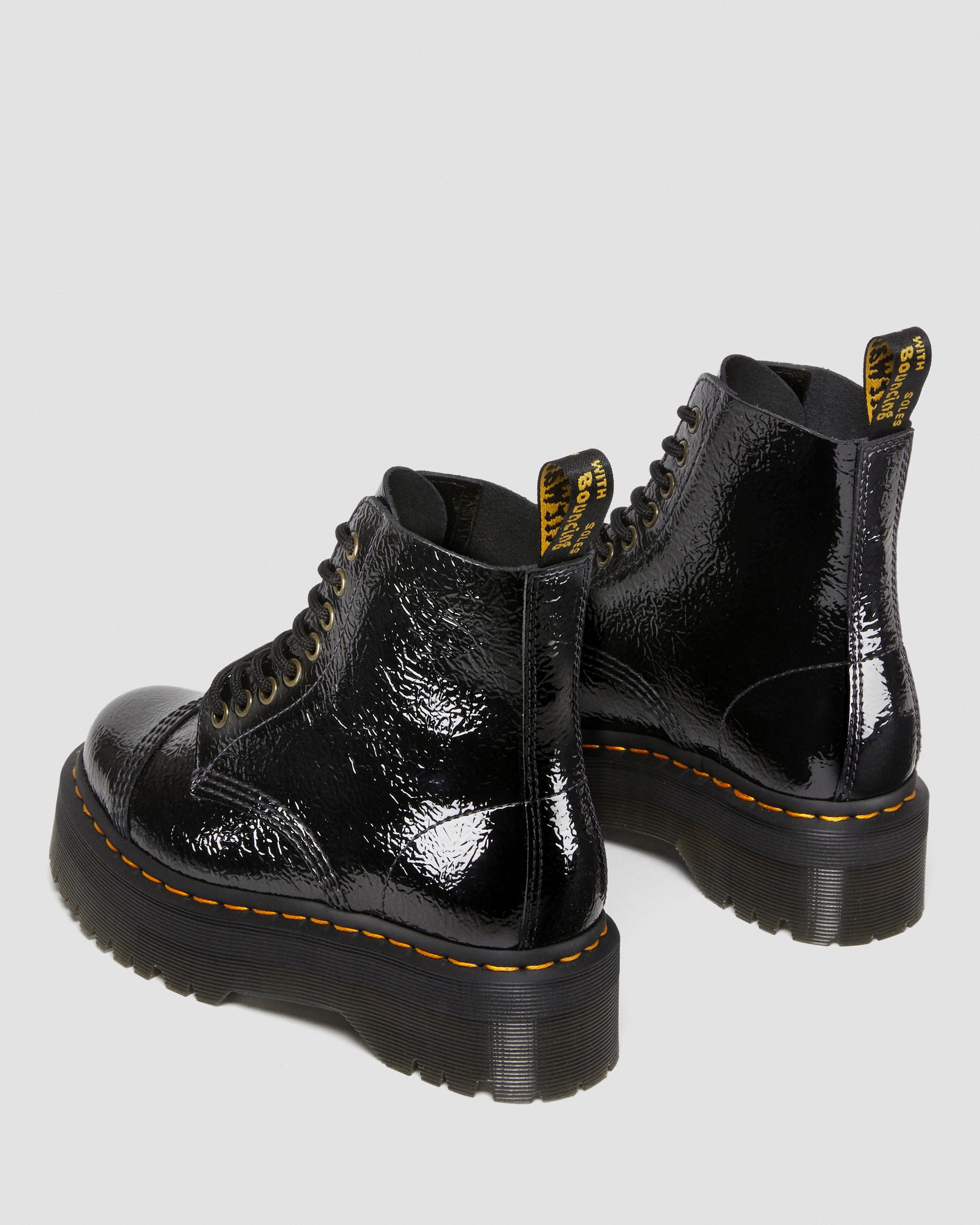 Sinclair Distressed Patent Leather Platform Boots | Dr. Martens