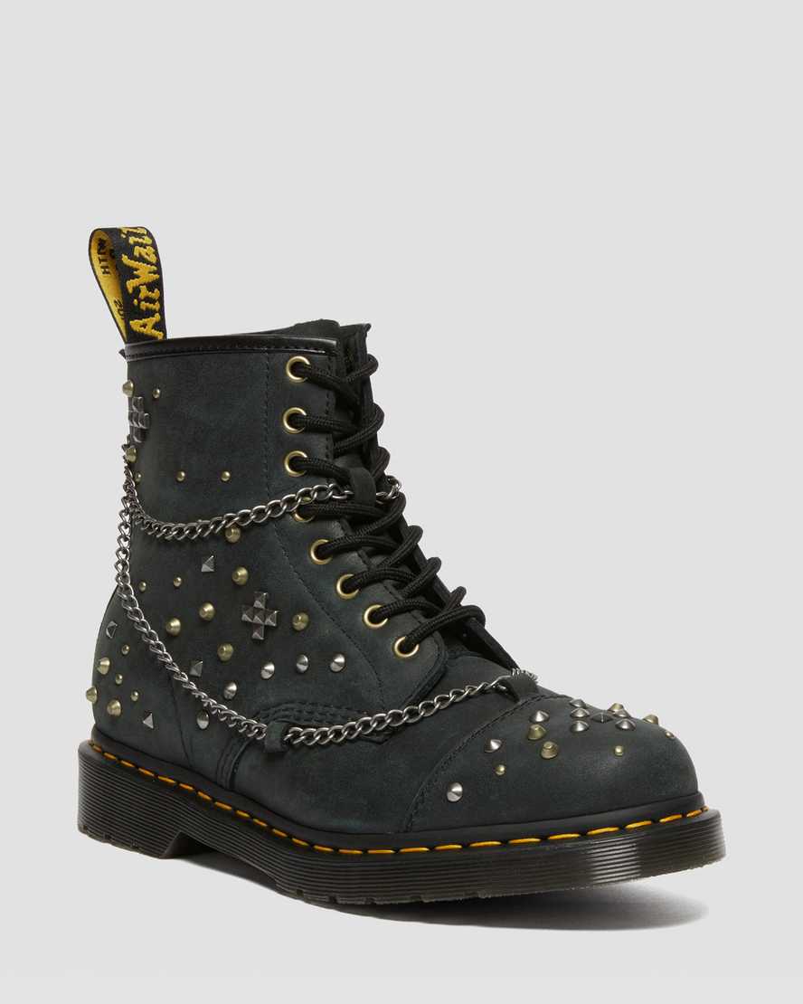 Dr. Martens 1460 Studded Chain Leather Lace Up Boots In Black