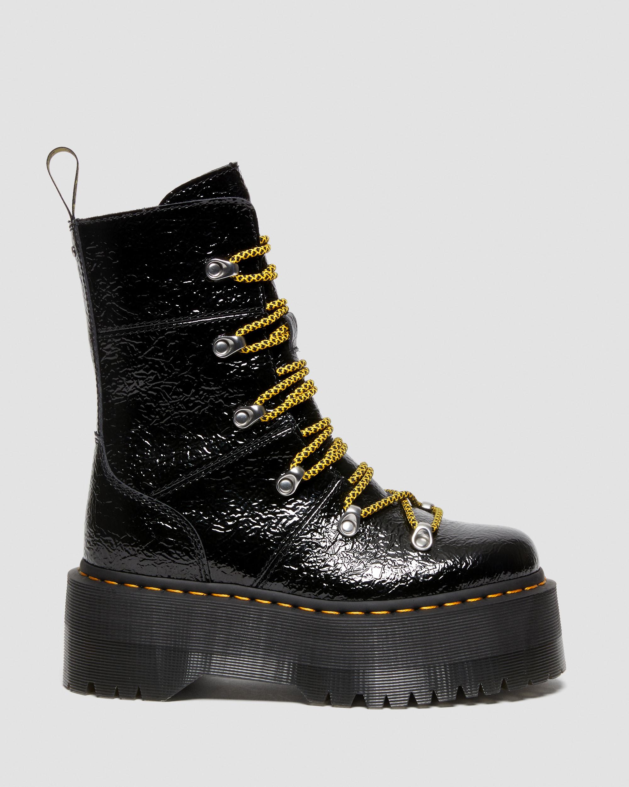 Ghilana Max Distressed Patent Leather Platform Boots | Dr. Martens