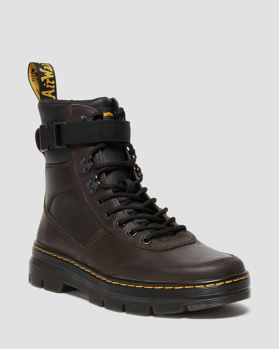 Dr. Martens Combs Tech Crazy Horse Leather Casual Boots In Dark Brown