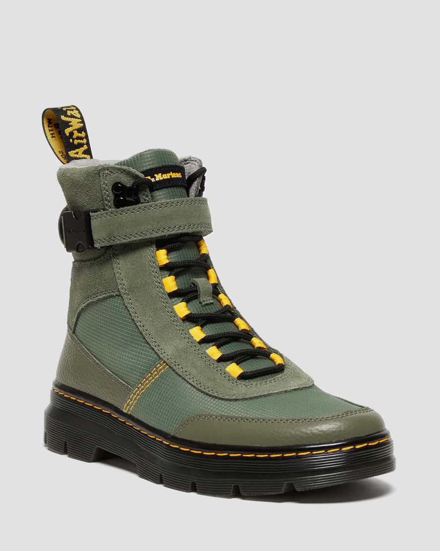 Dr. Martens Combs Tech Milled Nappa & Suede Casual Boots In Khaki Green