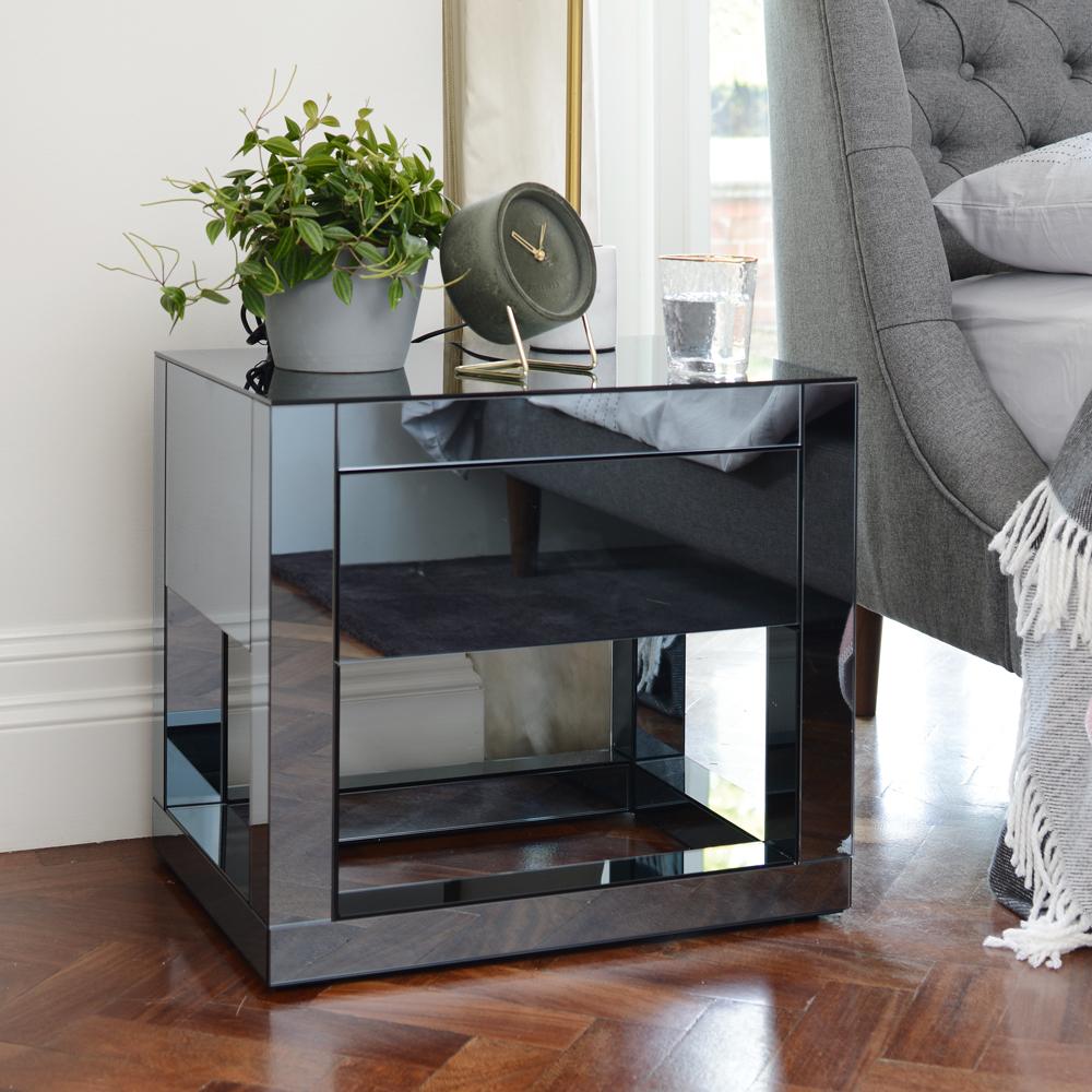 Chio Smoked Mirrored Bedside Table Dwell