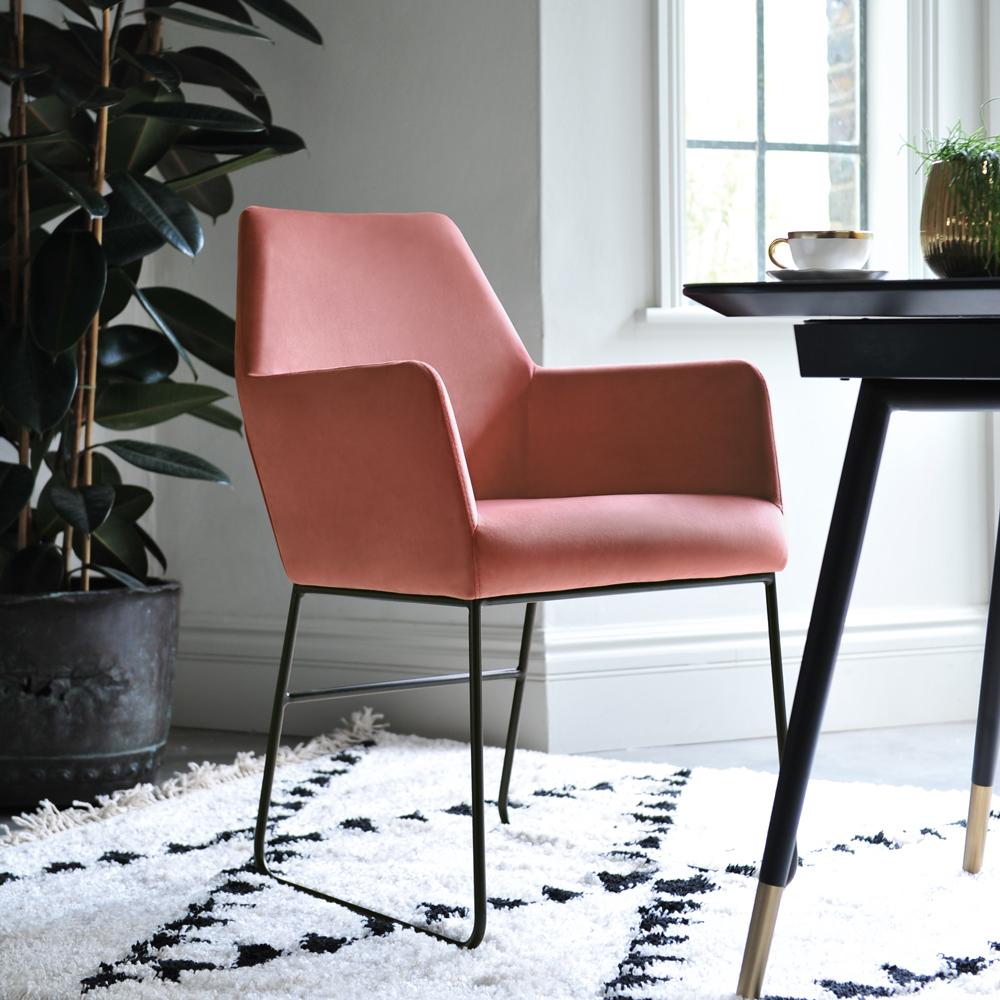 trono dining chair dusky pink velvet black leg  dwell  £129