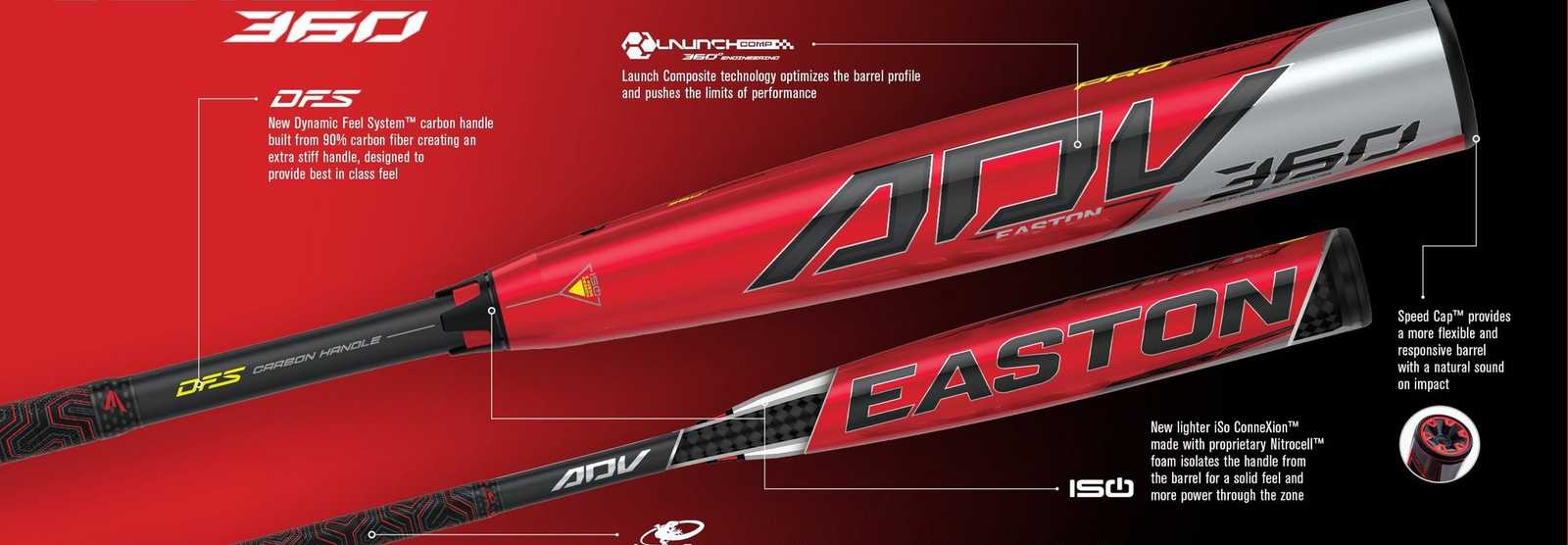 Adv 360 3 Bbcor 2 Piece Pro Balanced Composite Bat Easton