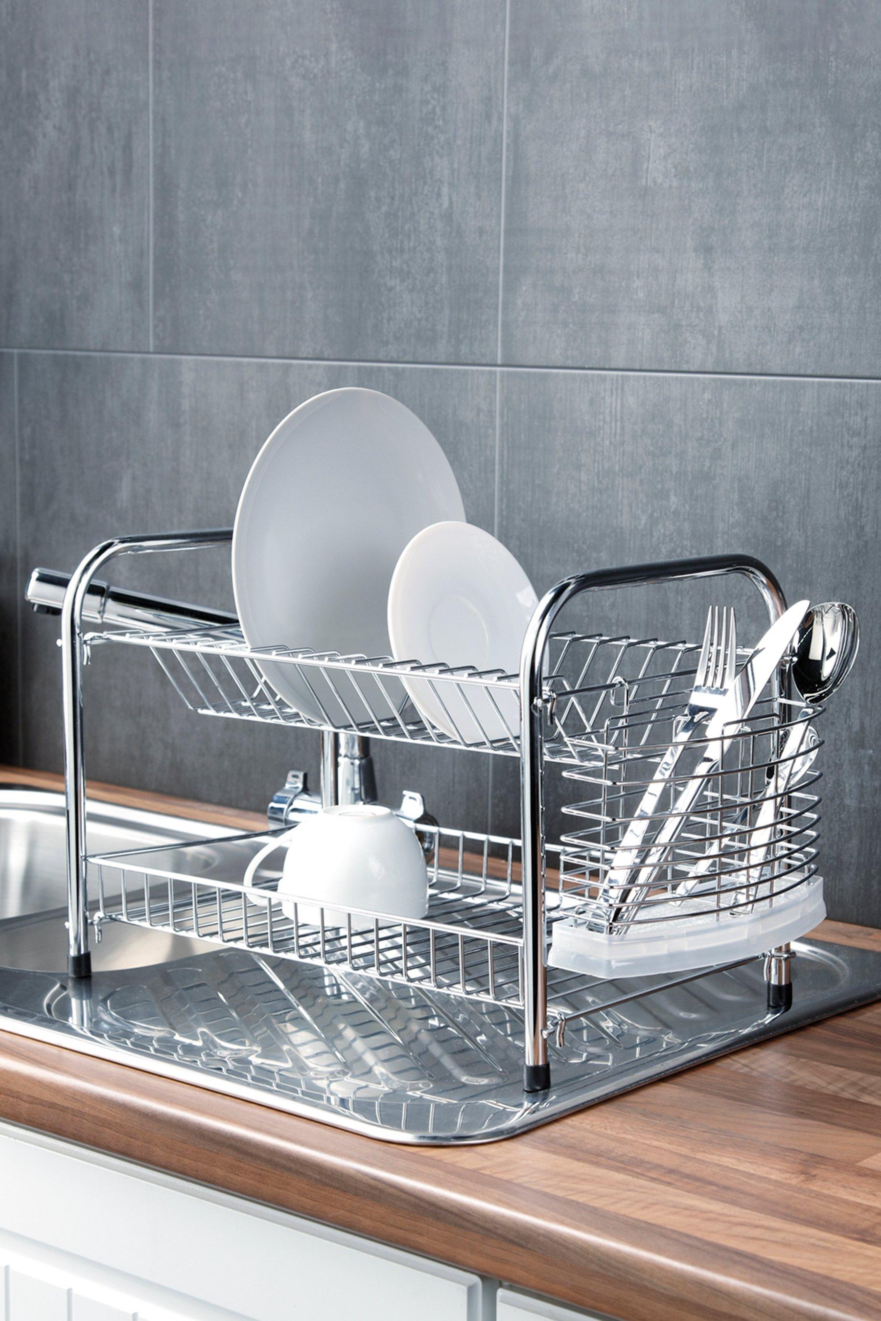 Homelife Matt Black 2-Tier Steel Dish Drainer