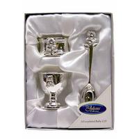 Image of Silver Plated Teddy Egg Cup, Napkin Ring And Spoon Set