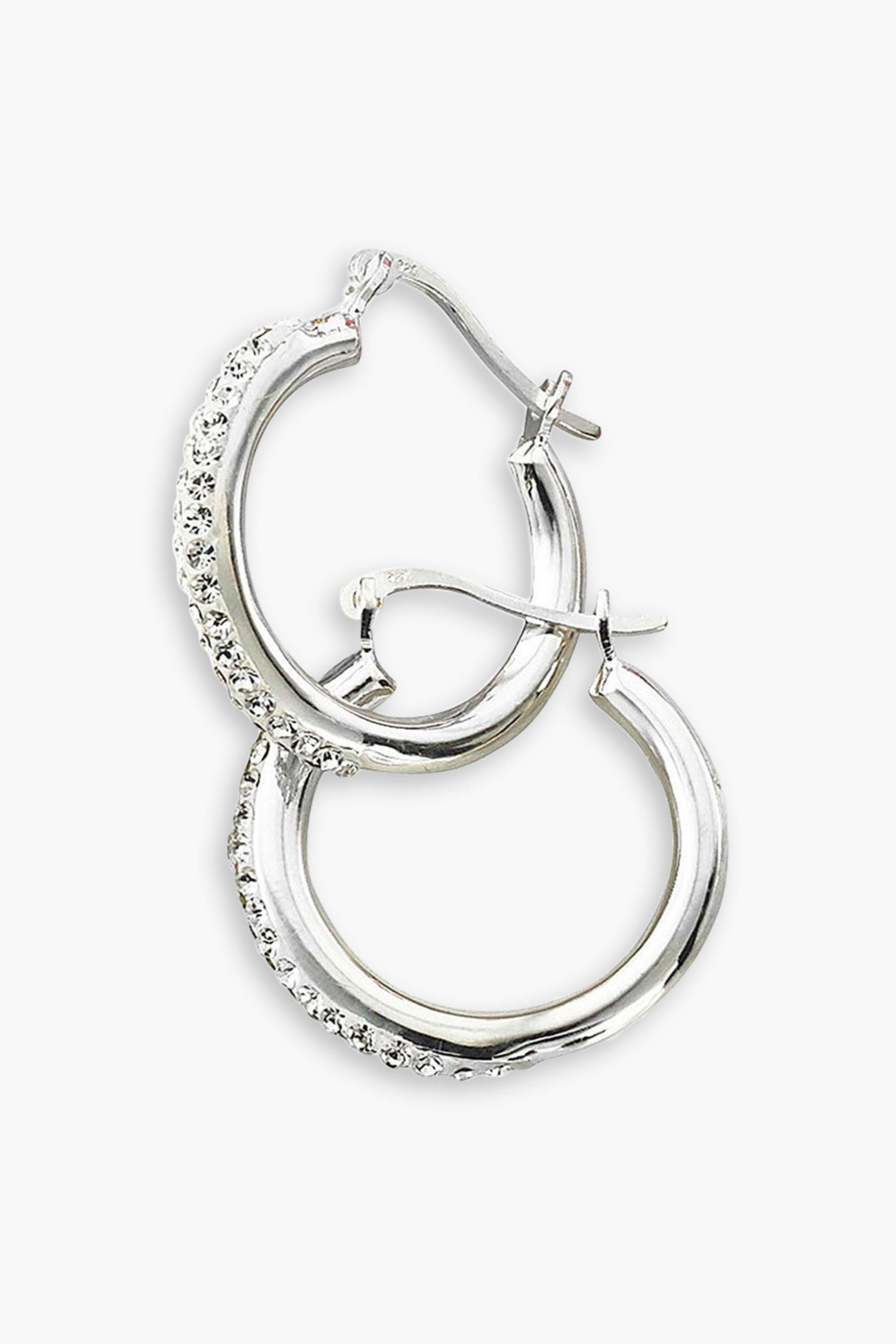 Sterling Silver Crystal Creole Earrings