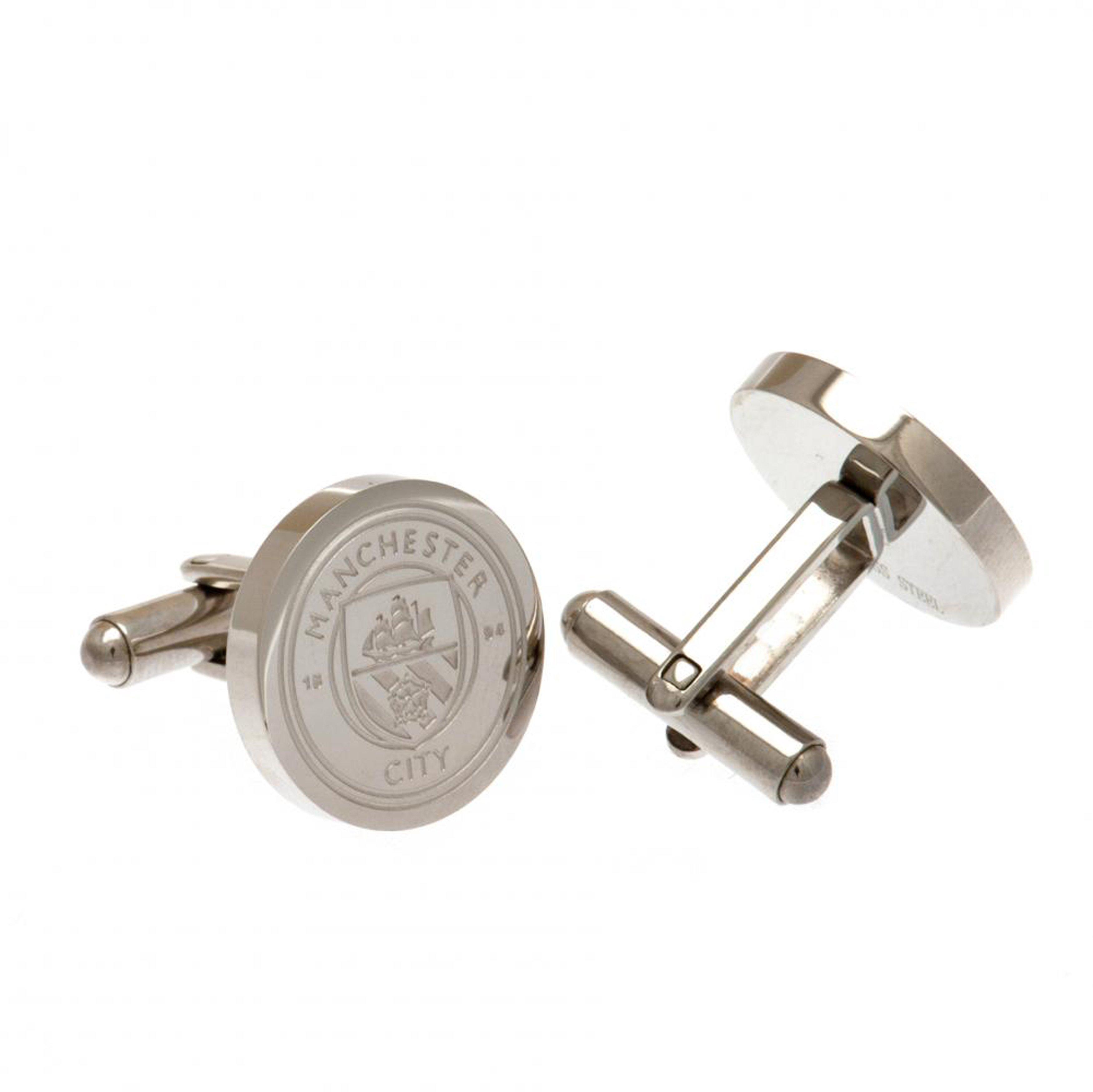 manchester city fc stainless steel formed crest cufflinks - silver