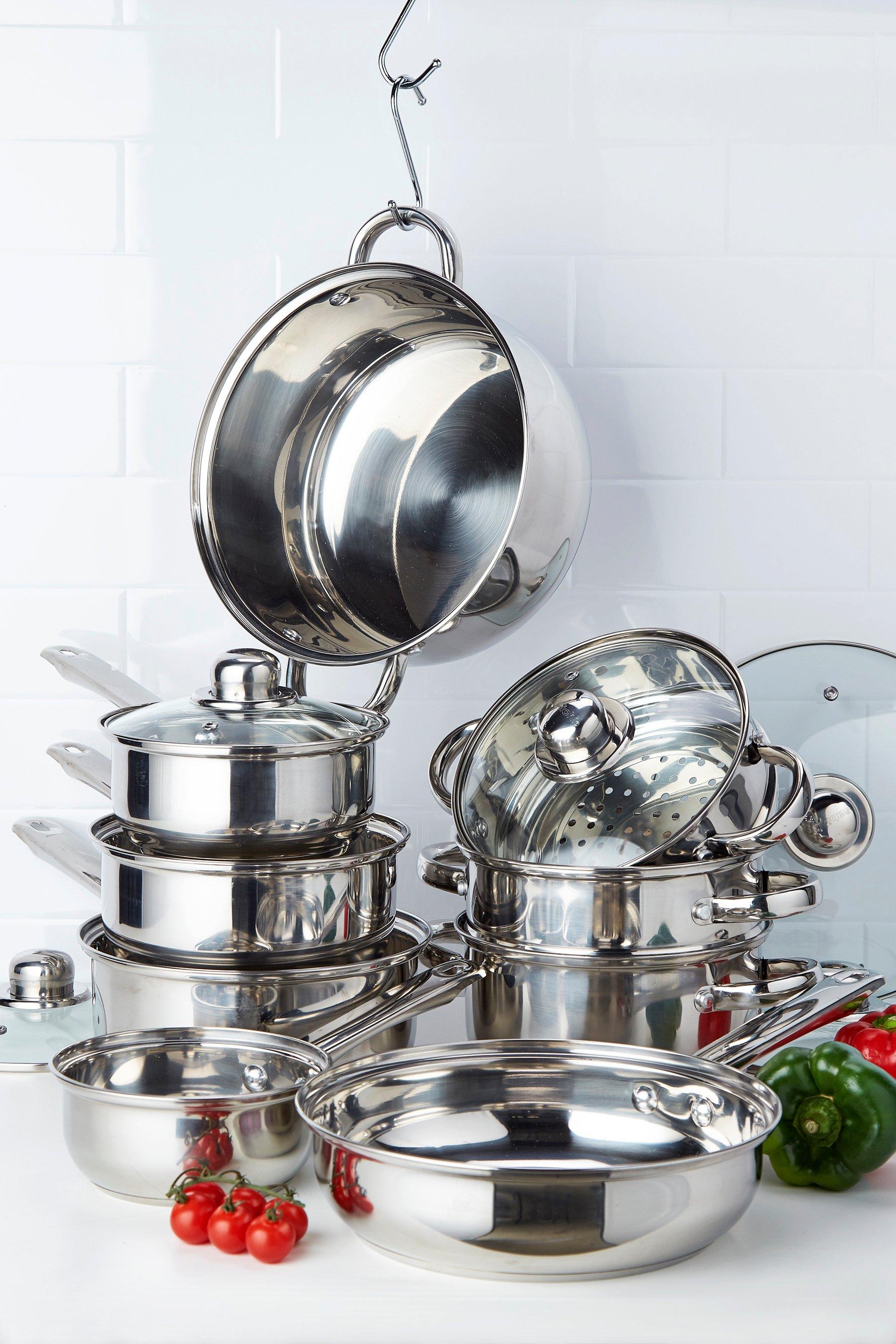 sabichi 9-piece stainless steel cookware set - silver