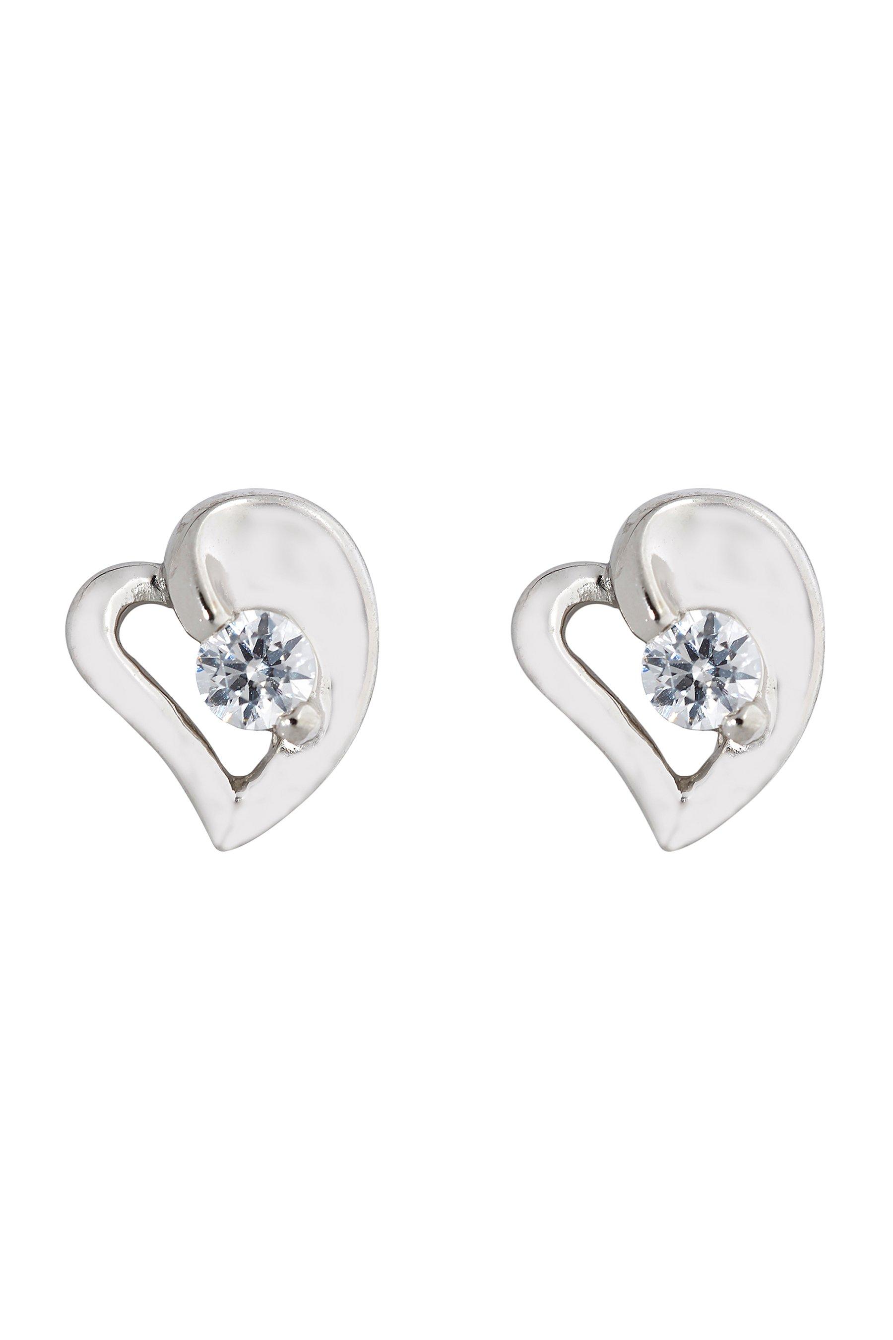 Sterling Silver Heart Swarovski Earrings - Womens