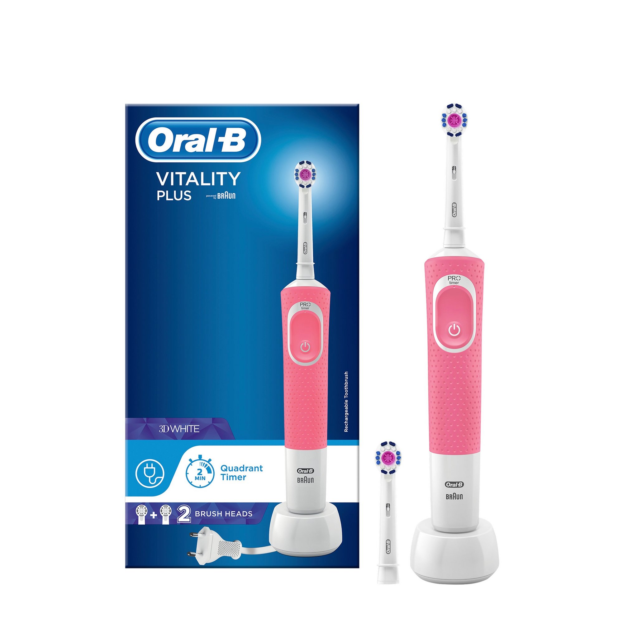 Oral B Vitality Plus 3D White Pink Rechargeable Toothbrush